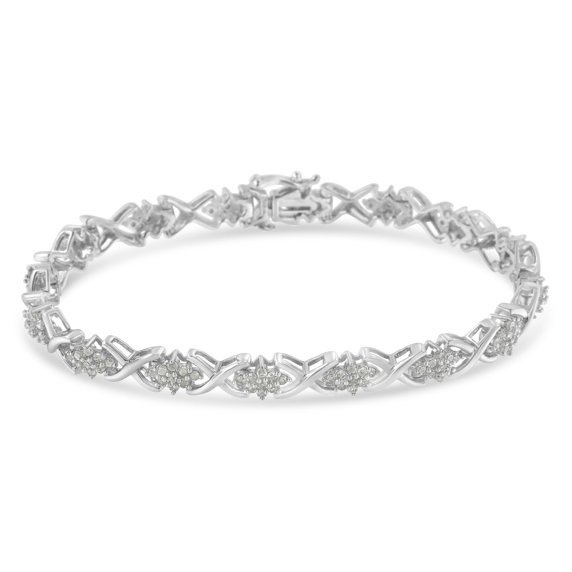 .925 Sterling Silver 1-1/2 Cttw Diamond Cluster X Link 7" Tennis Bracelet (I-J color, I3 clarity) by Bids.com