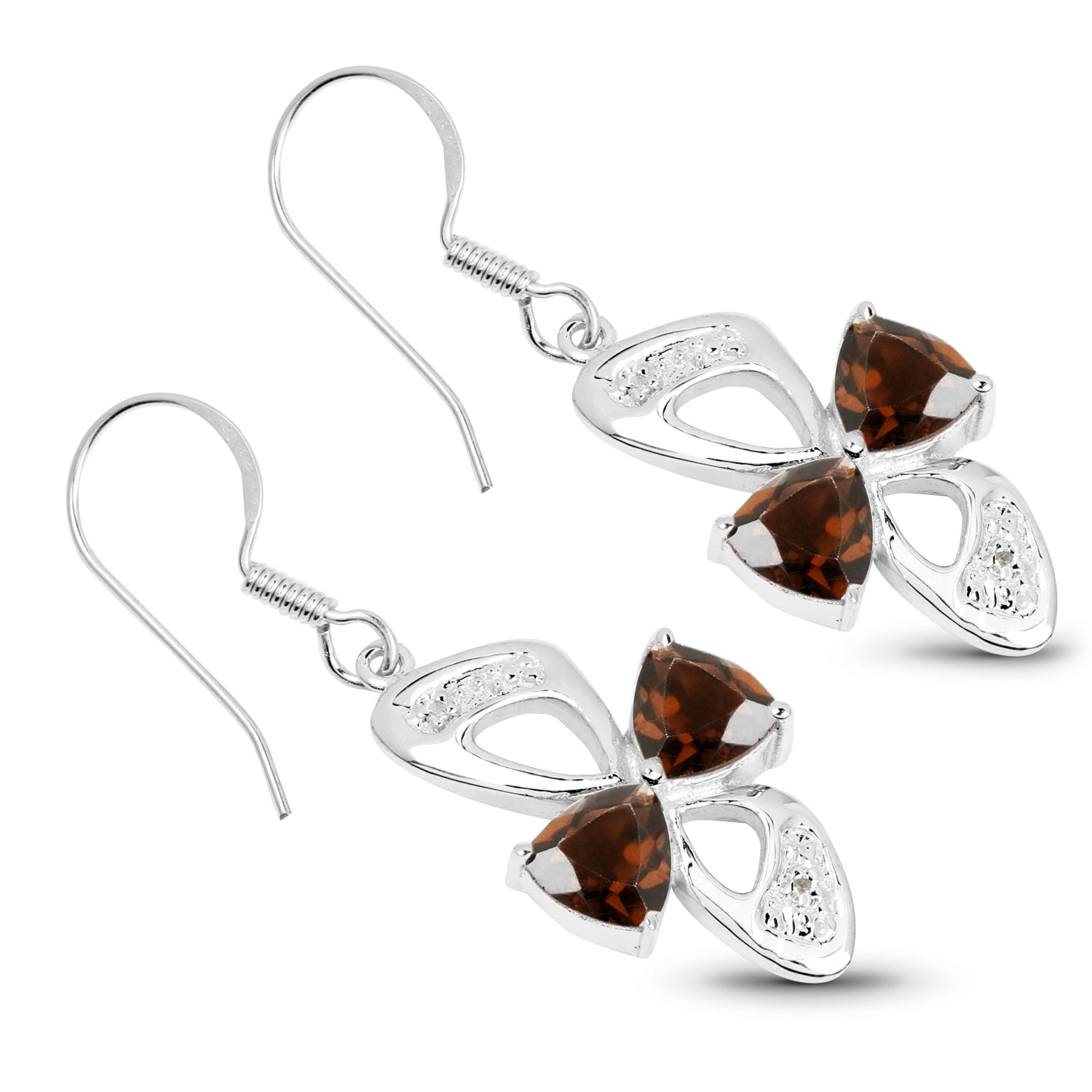 4.02 Carat Genuine Smoky Quartz and White Topaz .925 Sterling Silver Earrings DestGlow