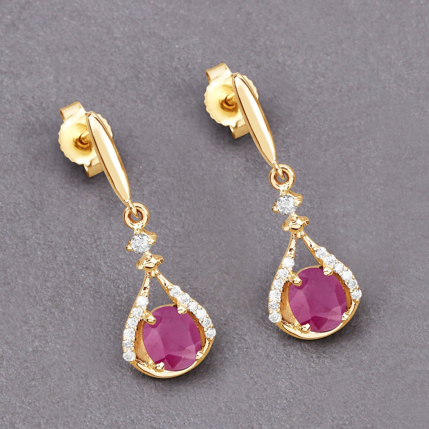 0.70 Carat Genuine Ruby and White Diamond 14K Yellow Gold Earrings DestGlow