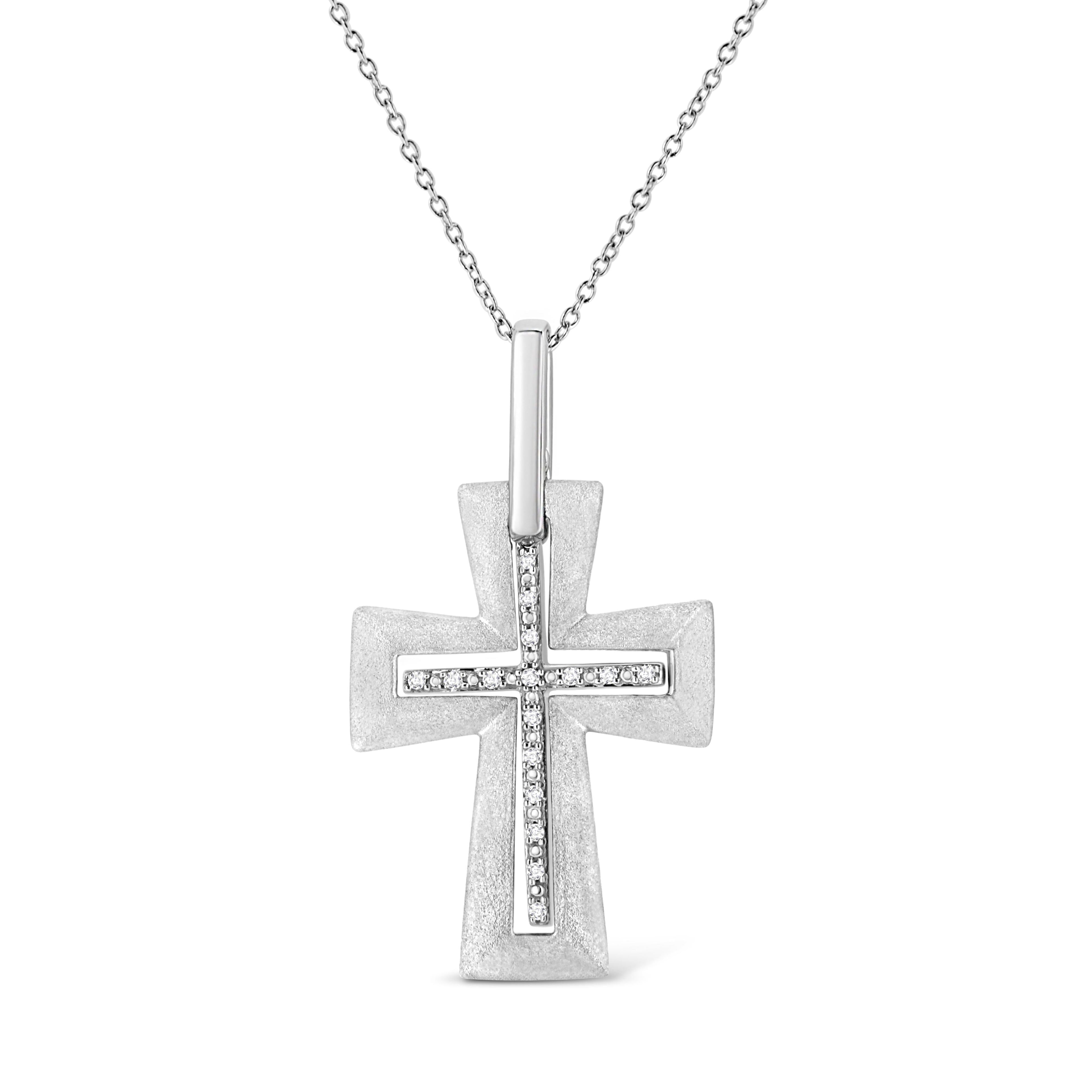 .925 Sterling Silver Prong-Set Diamond Accent Cross 18" Pendant Necklace (I-J Color, I1-I2 Clarity) DestGlow