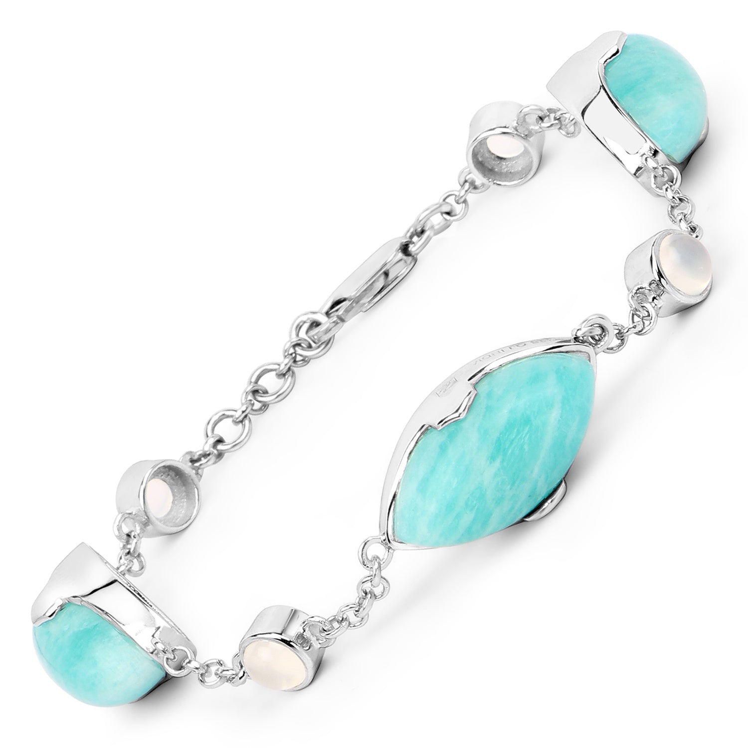 29.70 Carat Genuine Amazonite and White Agate .925 Sterling Silver Bracelet by Bids.com