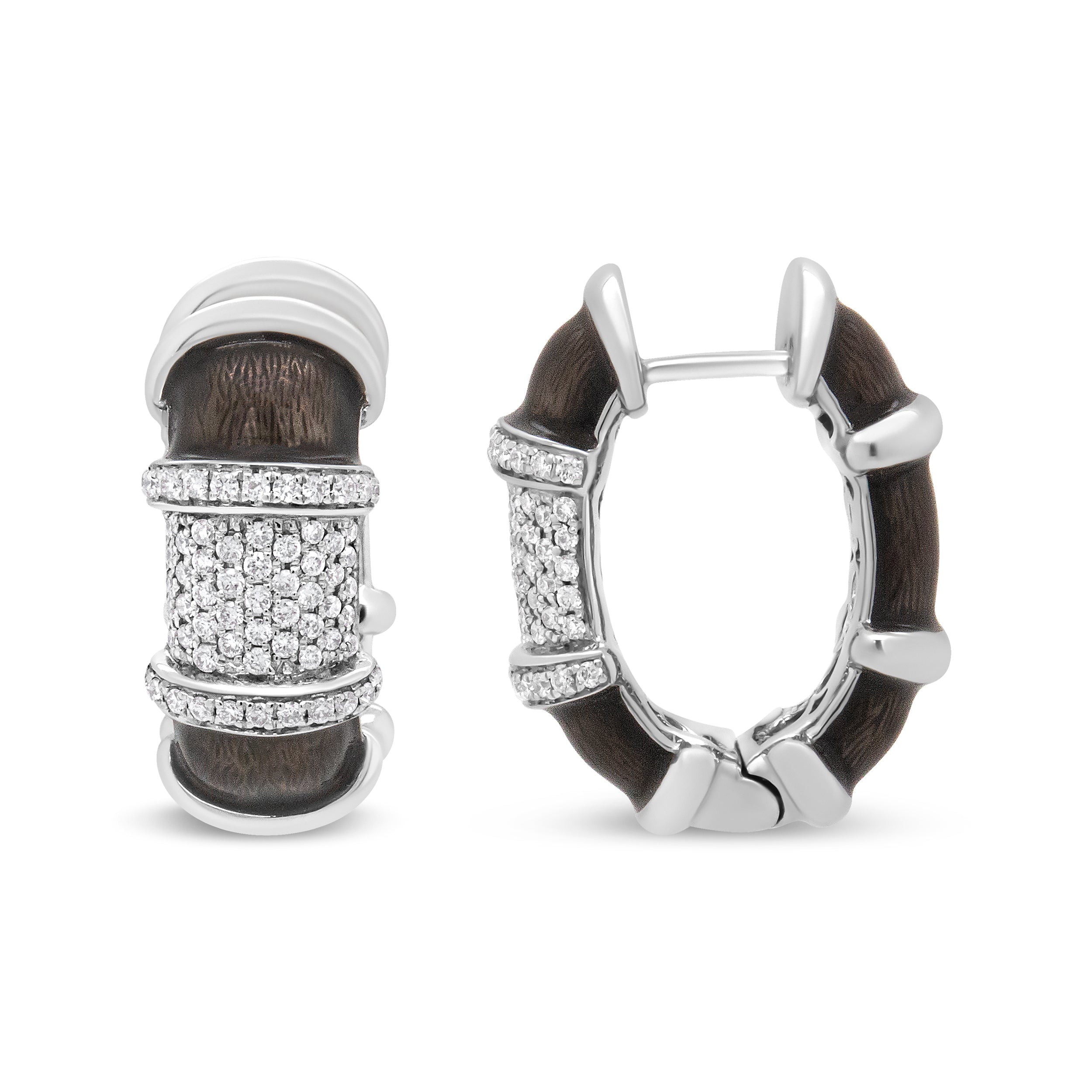 18K White Gold Flash Plated .925 Sterling Silver Clear Graphite Grey Enamel 5/8 Cttw Round Diamonds Huggie Hoop Earrings (F-G Color, VS1-VS2 Clarity) by Bids.com
