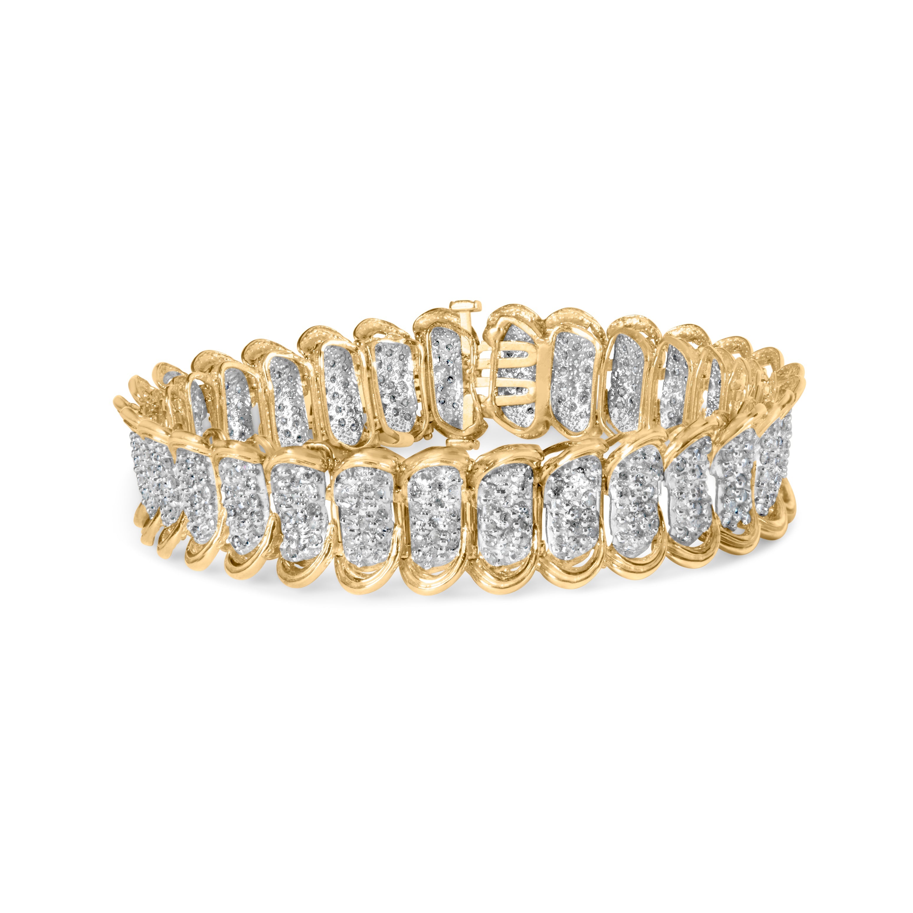 10K Yellow Gold 4.00 Cttw Pave Diamond Classic Link 7" Bracelet (I-J Color, I2-I3 Clarity) by Bids.com