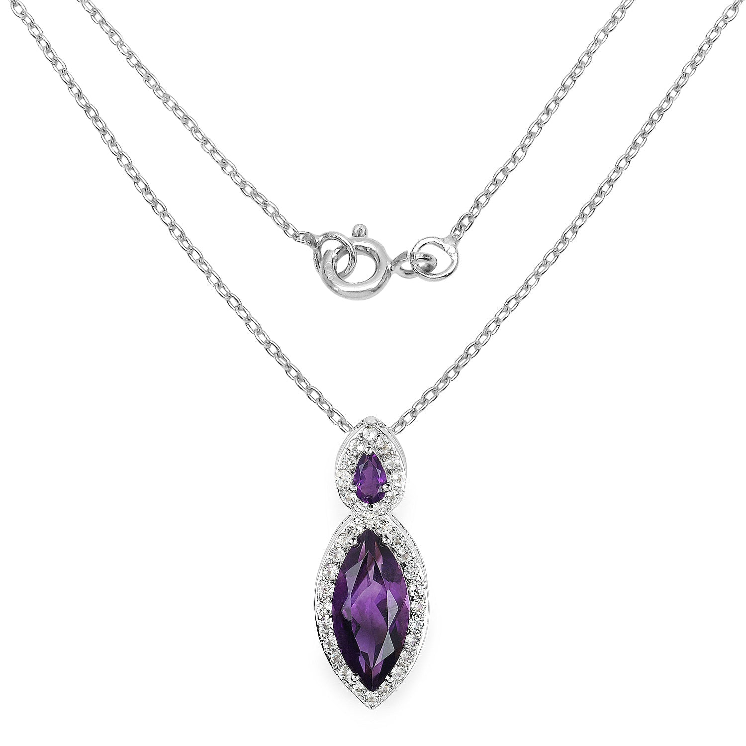 3.53 Carat Genuine Amethyst and White Topaz .925 Sterling Silver Pendant DestGlow