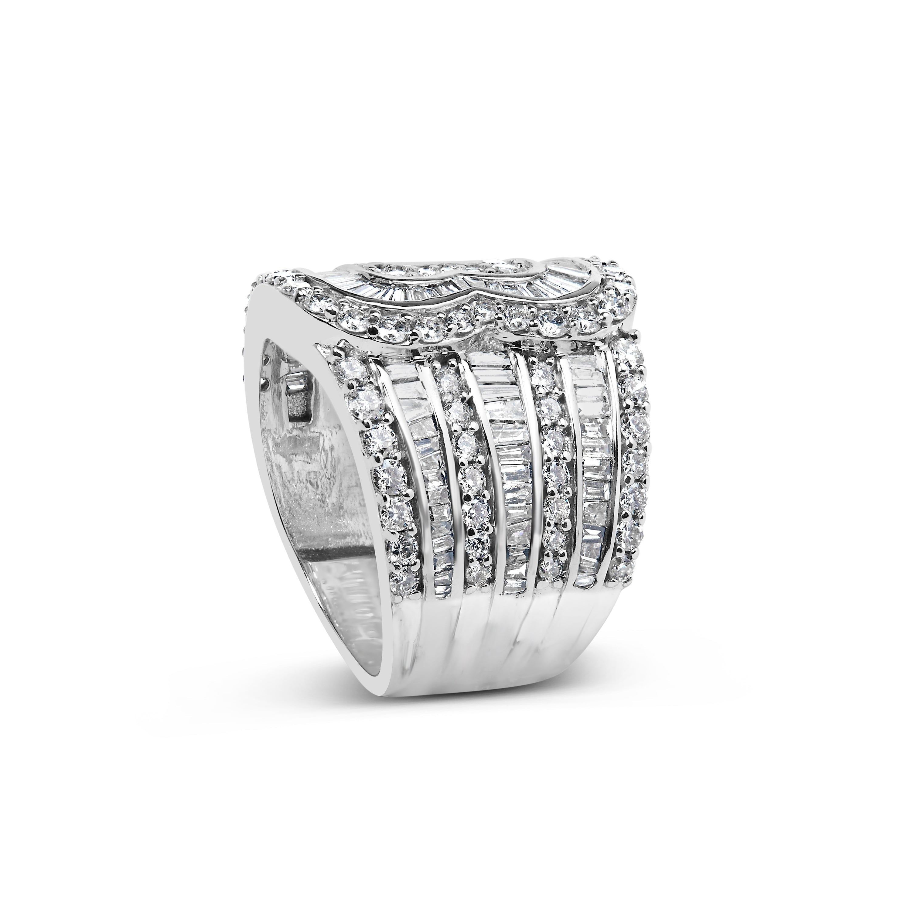 10K White Gold 2 1/2 Cttw Round and Baguette-Cut Diamond Multi-Row Bypass Ring (J-K Color, I2-I3 Clarity) - Ring Size 7 by Bids.com