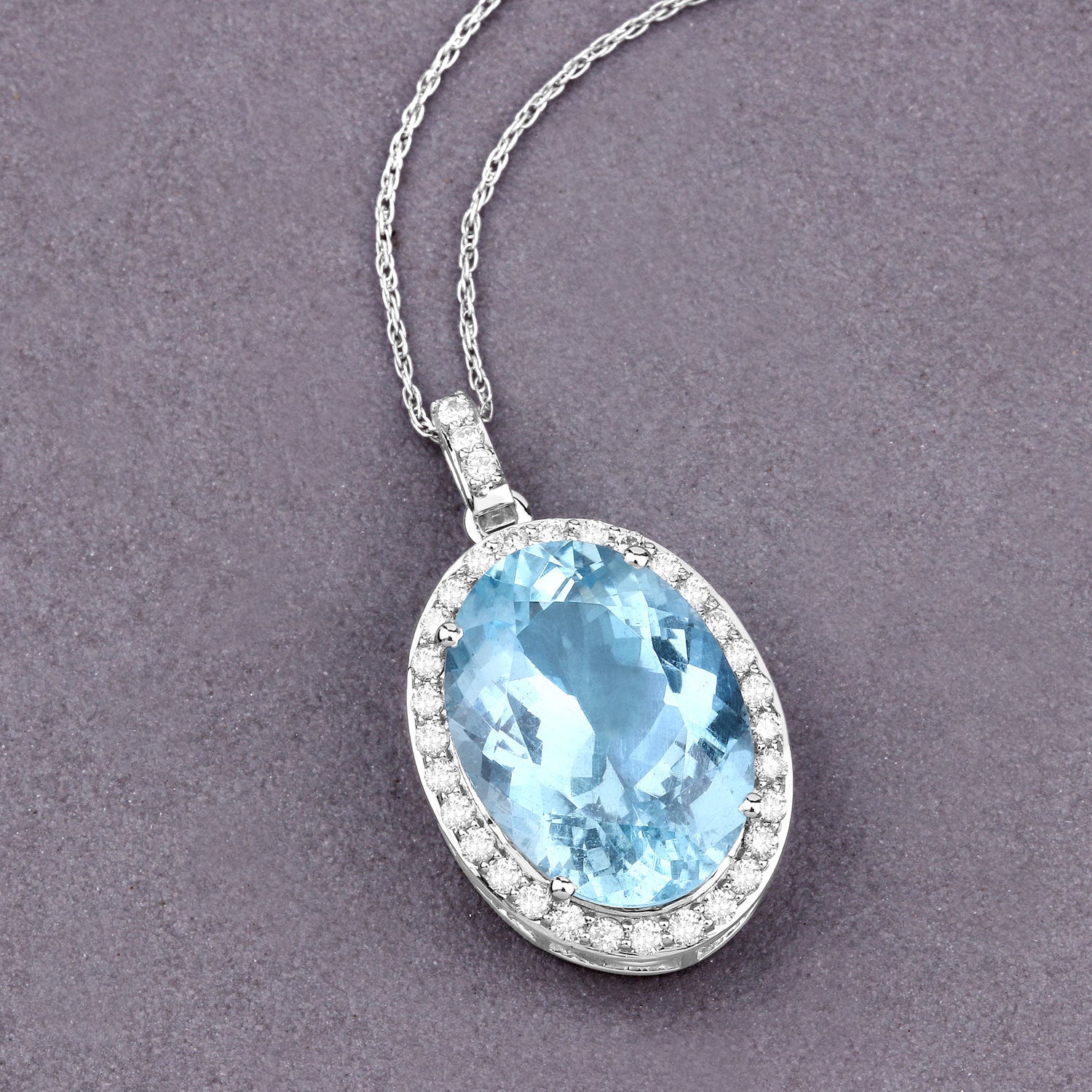 9.59 Carat Genuine Aquamarine and White Diamond 14K White Gold Pendant by Bids.com