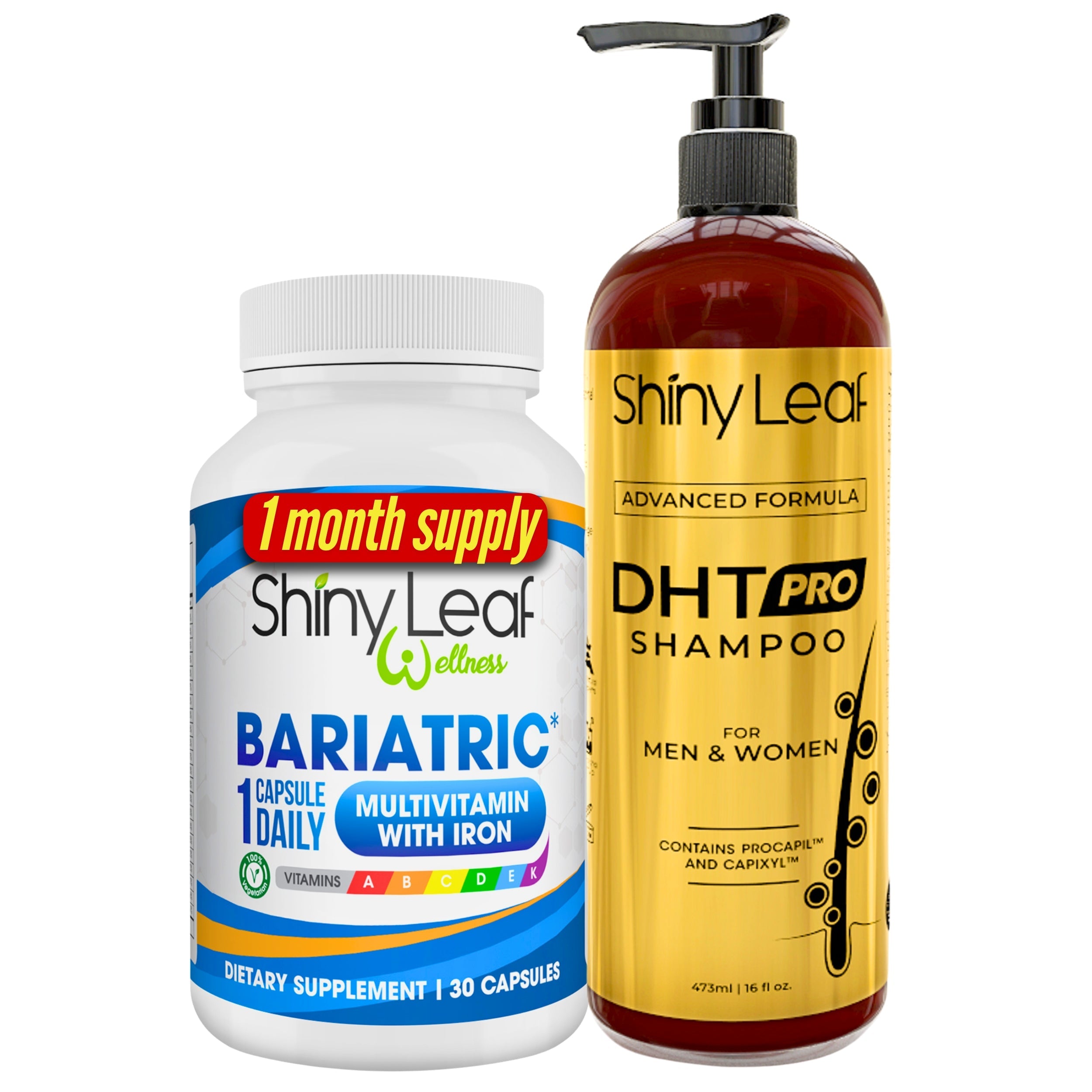 Bariatric Multivitamin with Iron With DHT Pro Shampoo by Shiny Leaf