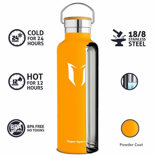 Insulated Stainless Steel Water Bottle - 25oz/750ml Extra Large Vacuum Flask