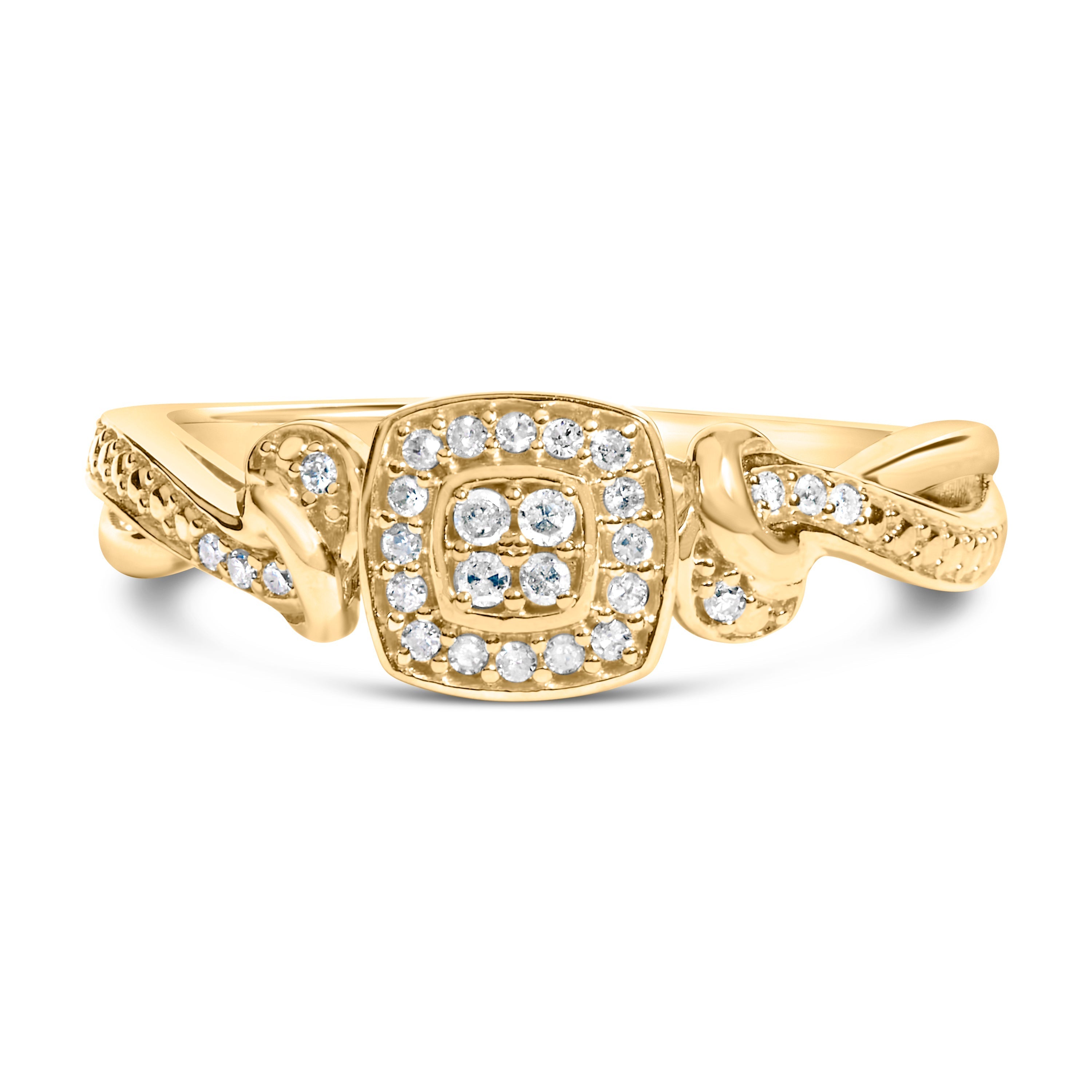 14K Yellow Gold Plated .925 Sterling Silver 1/10 Cttw Round-Cut Diamond Composite Halo Engagement Ring (I-J Color, I3 Clarity)- Size 7 DestGlow