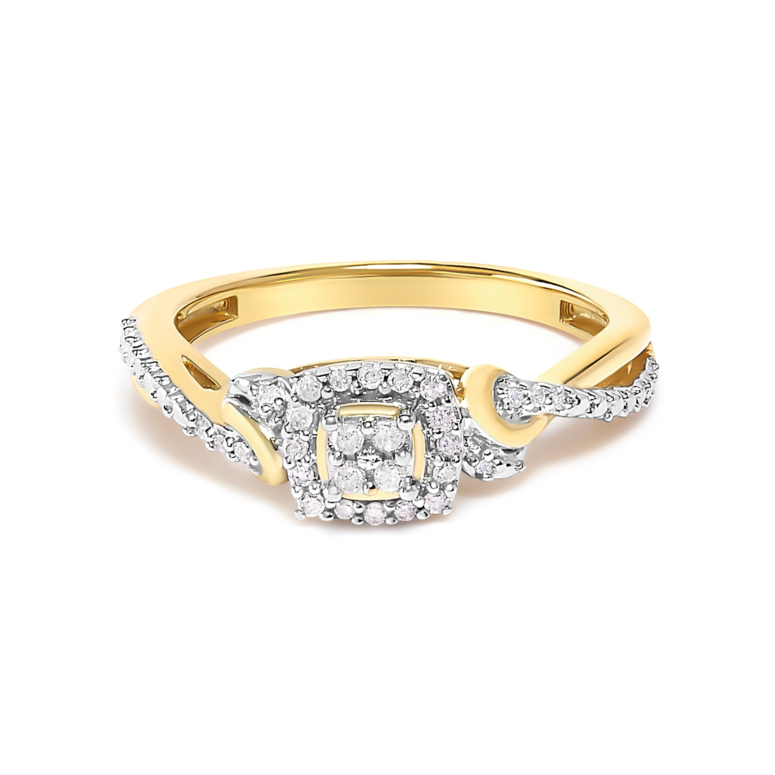 10K Yellow Gold Twisted Shank 1/10 Cttw Diamond Composite Halo Engagement Ring (I-J Color, I3 Clarity) - Size 7 by Bids.com