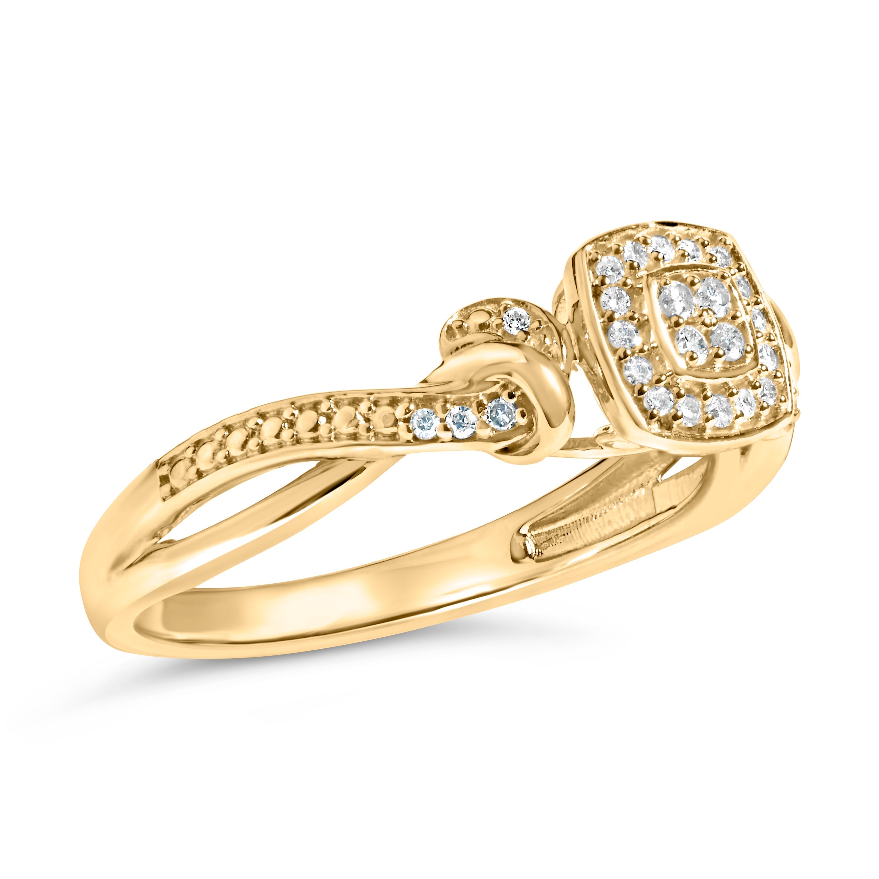 14K Yellow Gold Plated .925 Sterling Silver 1/10 Cttw Round-Cut Diamond Composite Halo Engagement Ring (I-J Color, I3 Clarity)- Size 7 DestGlow