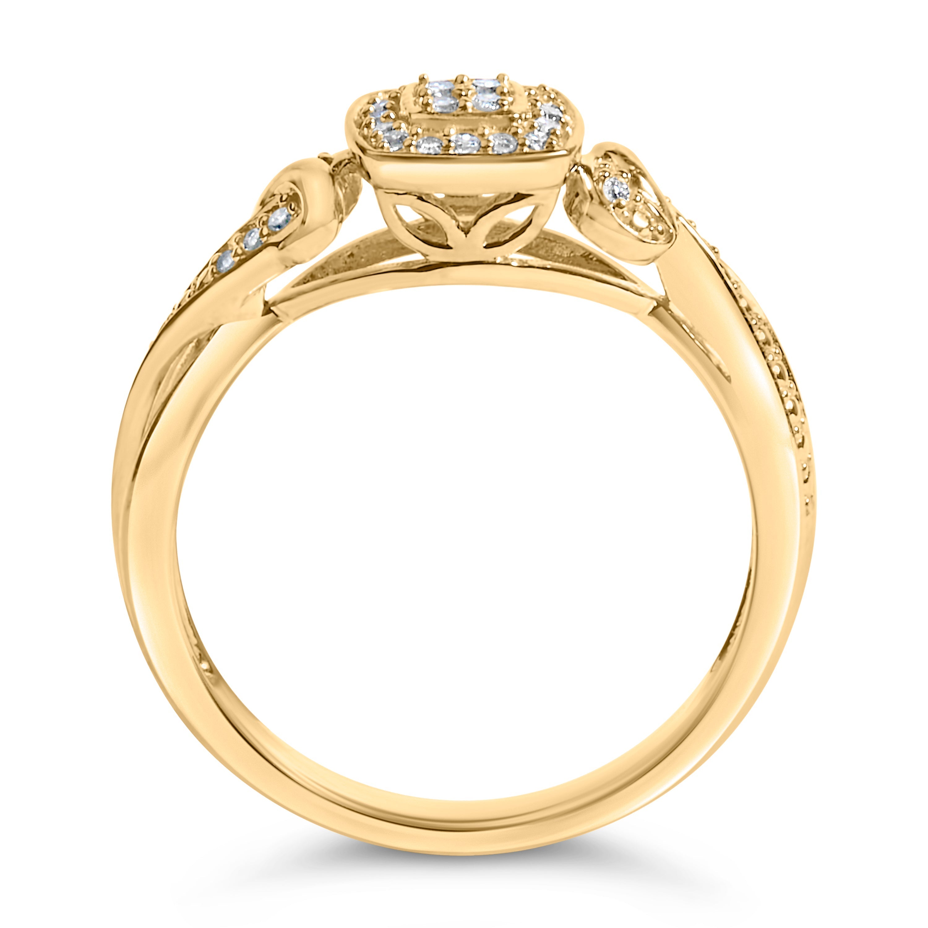 14K Yellow Gold Plated .925 Sterling Silver 1/10 Cttw Round-Cut Diamond Composite Halo Engagement Ring (I-J Color, I3 Clarity)- Size 7 DestGlow