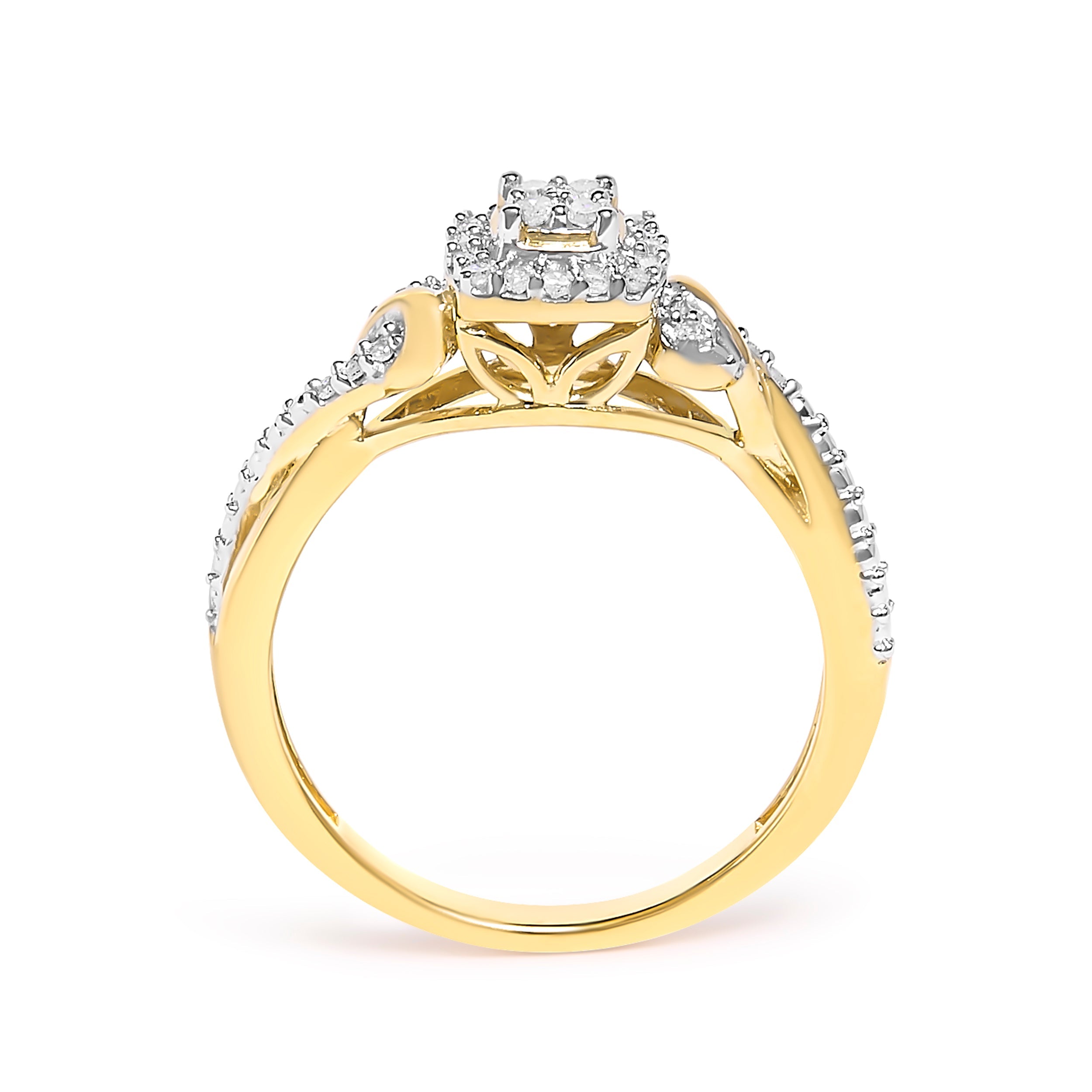 10K Yellow Gold Twisted Shank 1/10 Cttw Diamond Composite Halo Engagement Ring (I-J Color, I3 Clarity) - Size 7 by Bids.com