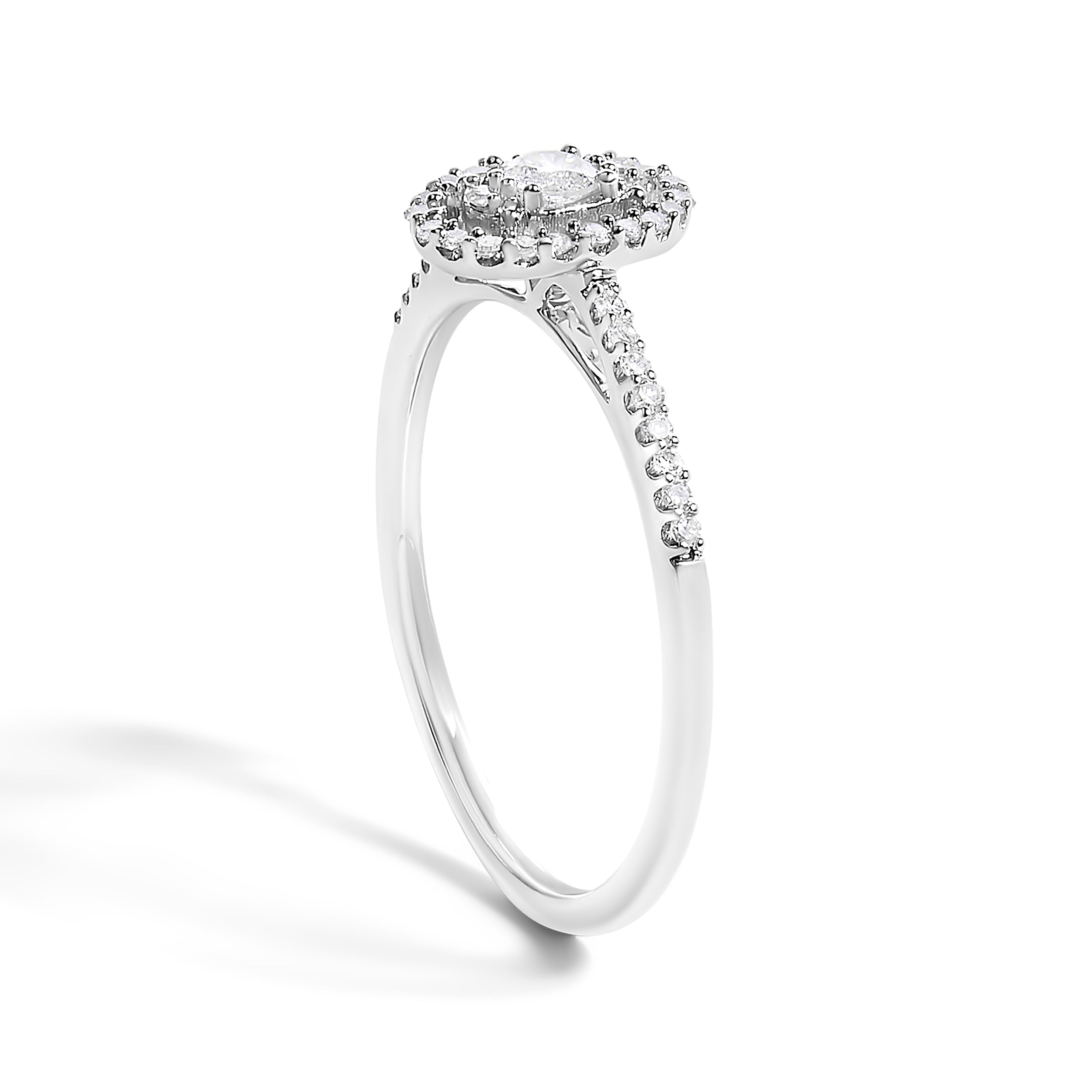14K White Gold 1/5 Cttw Diamond Oval Shape With Halo Engagement Ring (H-I Color, I1-I2 Clarity) - Size 7 by Bids.com