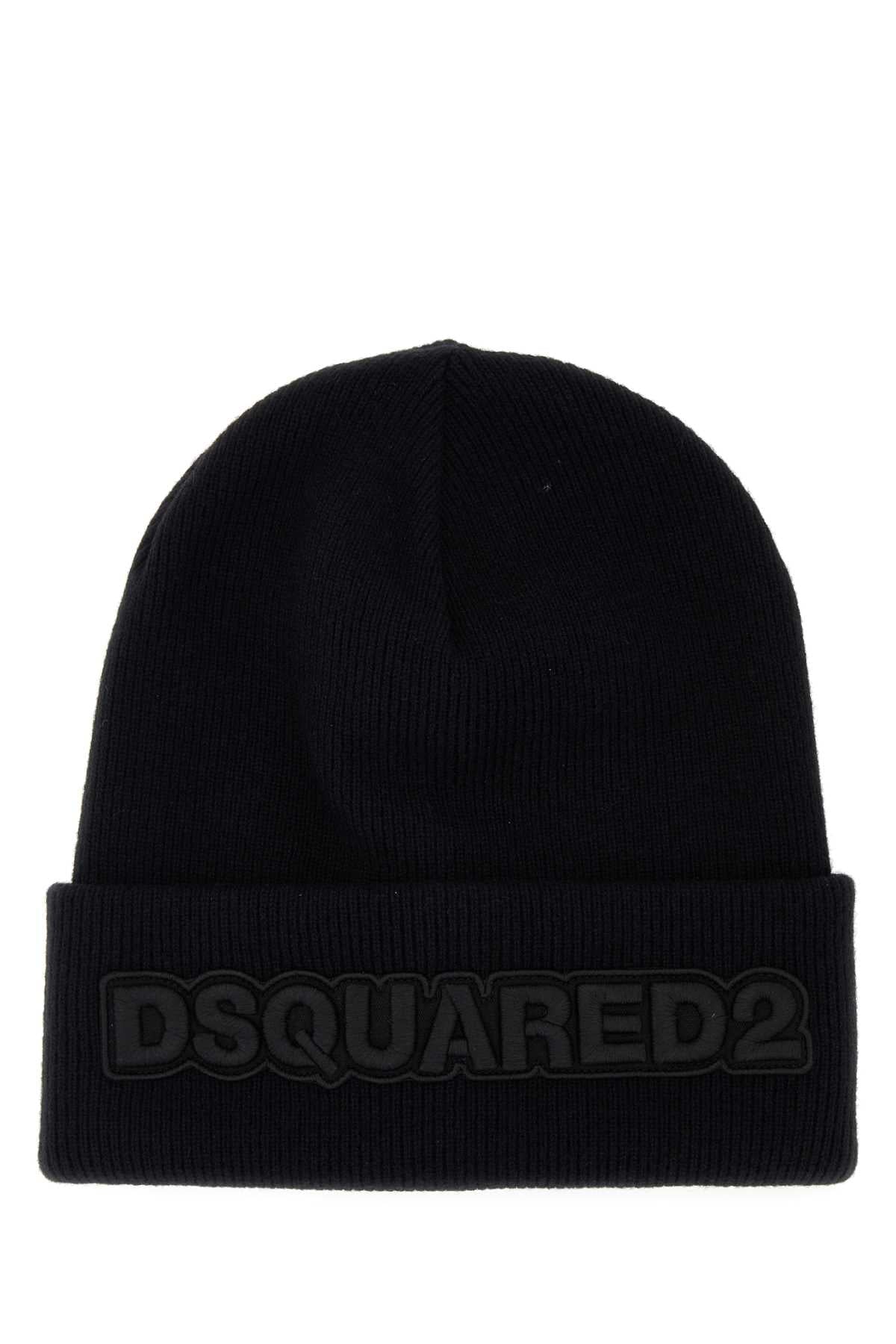 Dsquared Men Black Wool Beanie Hat DestGlow