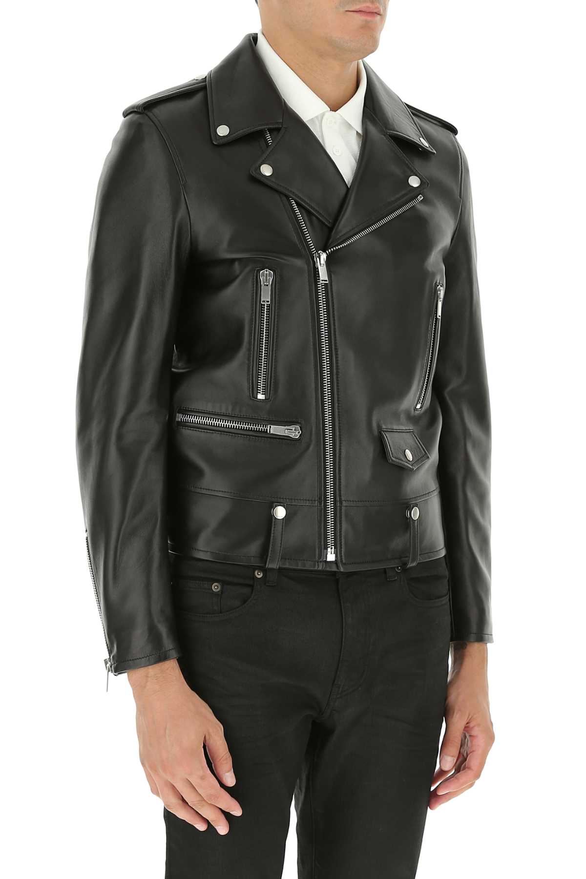 Saint Laurent Men Black Leather Jacket by Luosophy