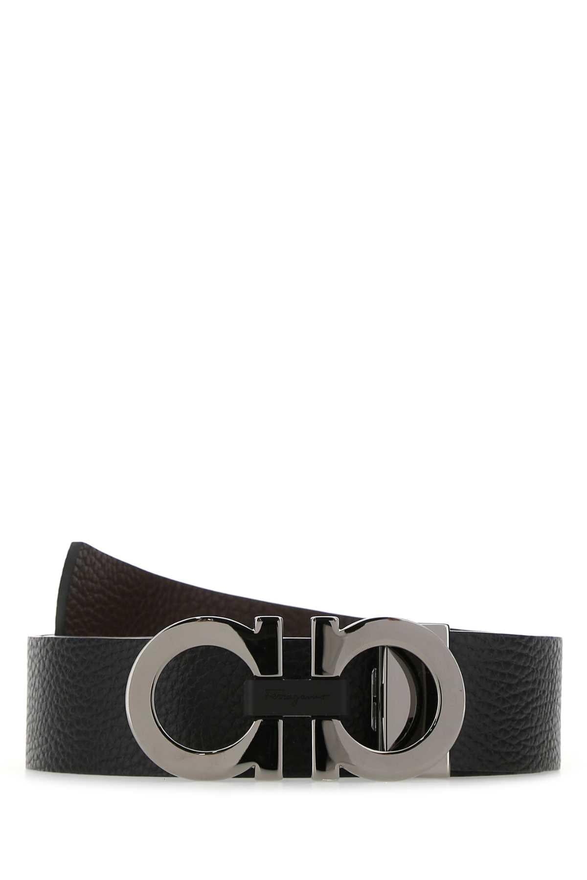 Salvatore ferragamo men black leather reversible belt