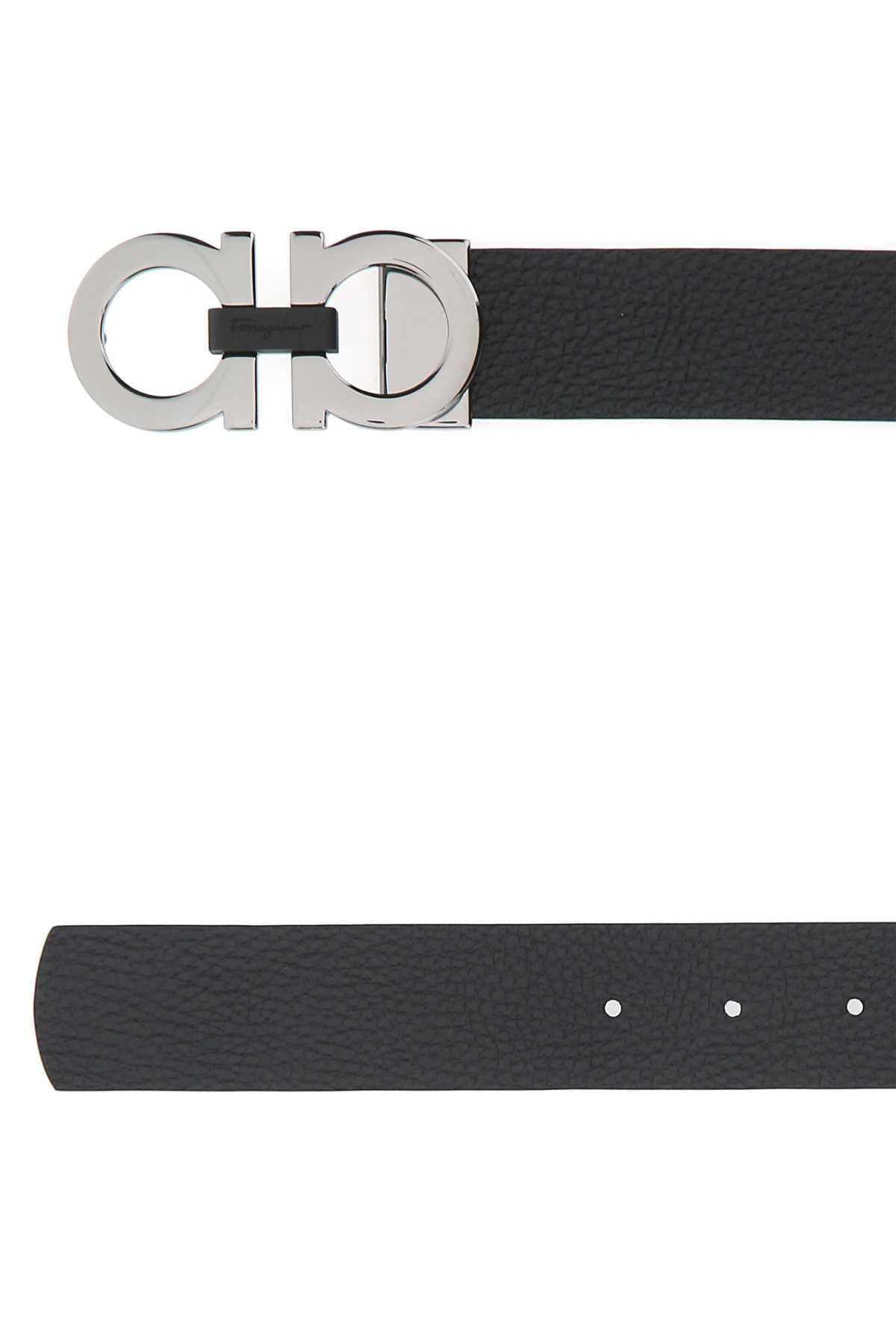 Salvatore ferragamo men black leather reversible belt