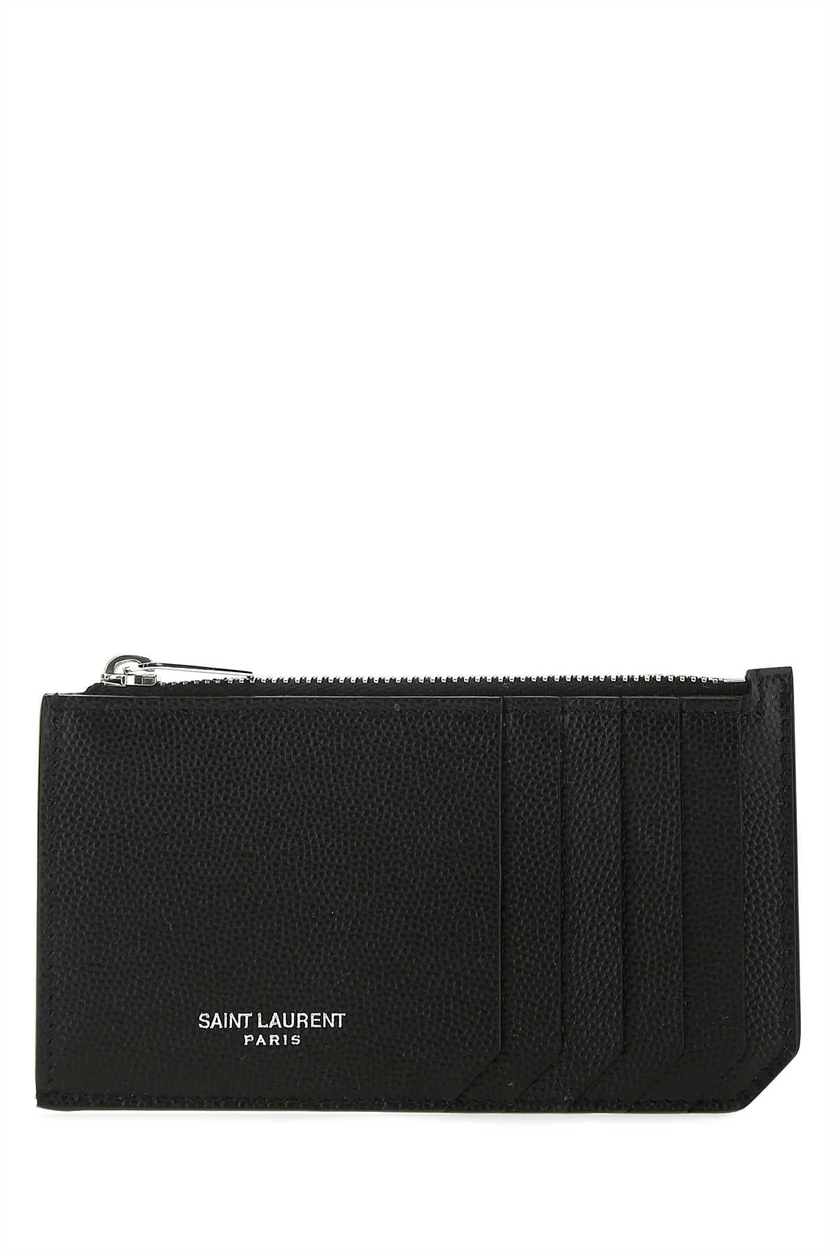 Saint Laurent Men Black Leather Card Holder