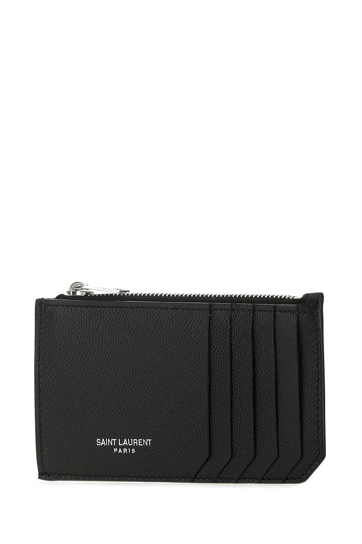 Saint Laurent Men Black Leather Card Holder