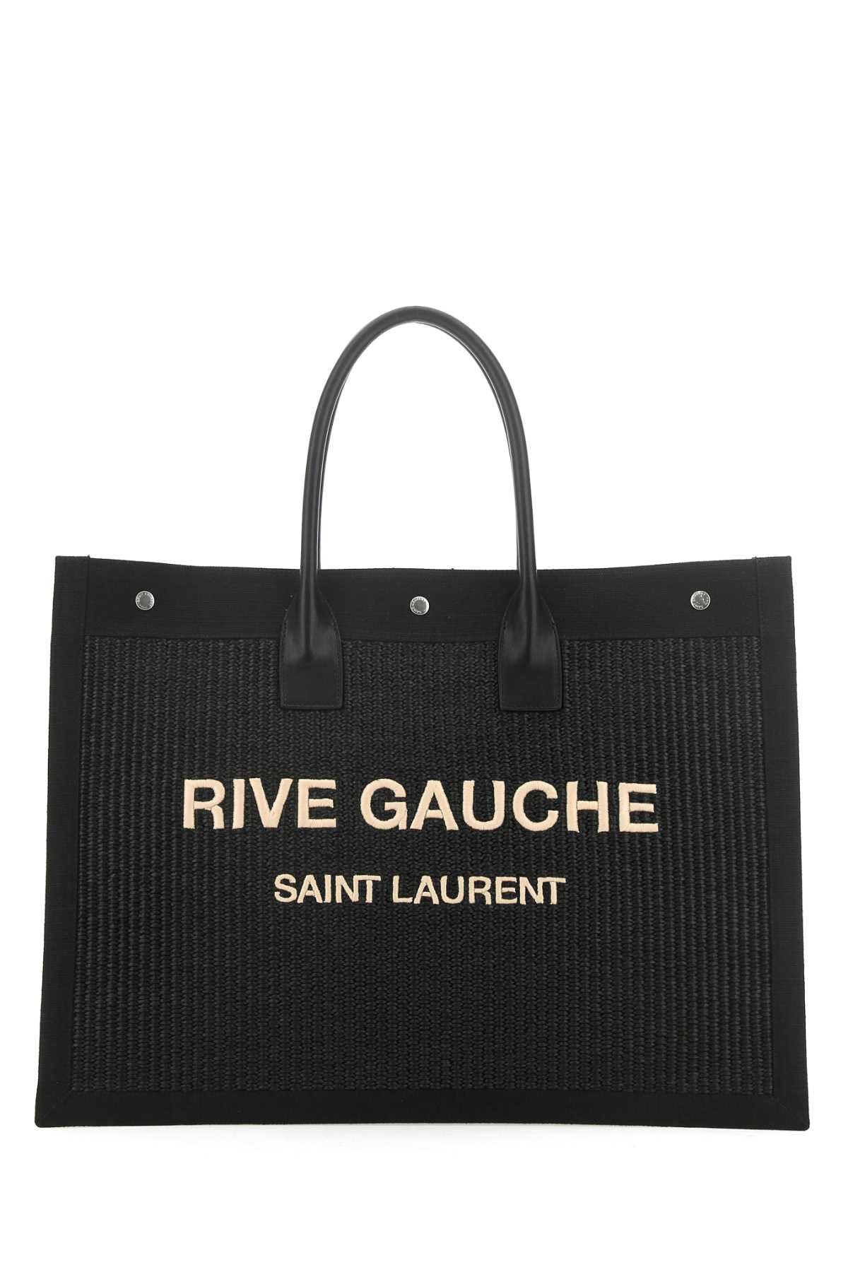 Saint Laurent Men Black Rafia And Canvas Rive Gauche Shopping Bag DestGlow