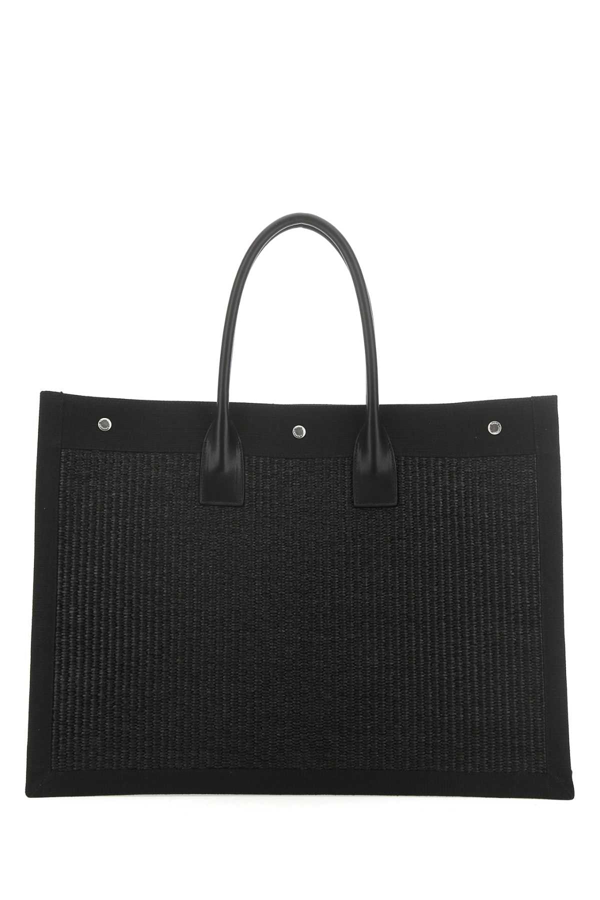 Saint Laurent Men Black Rafia And Canvas Rive Gauche Shopping Bag DestGlow