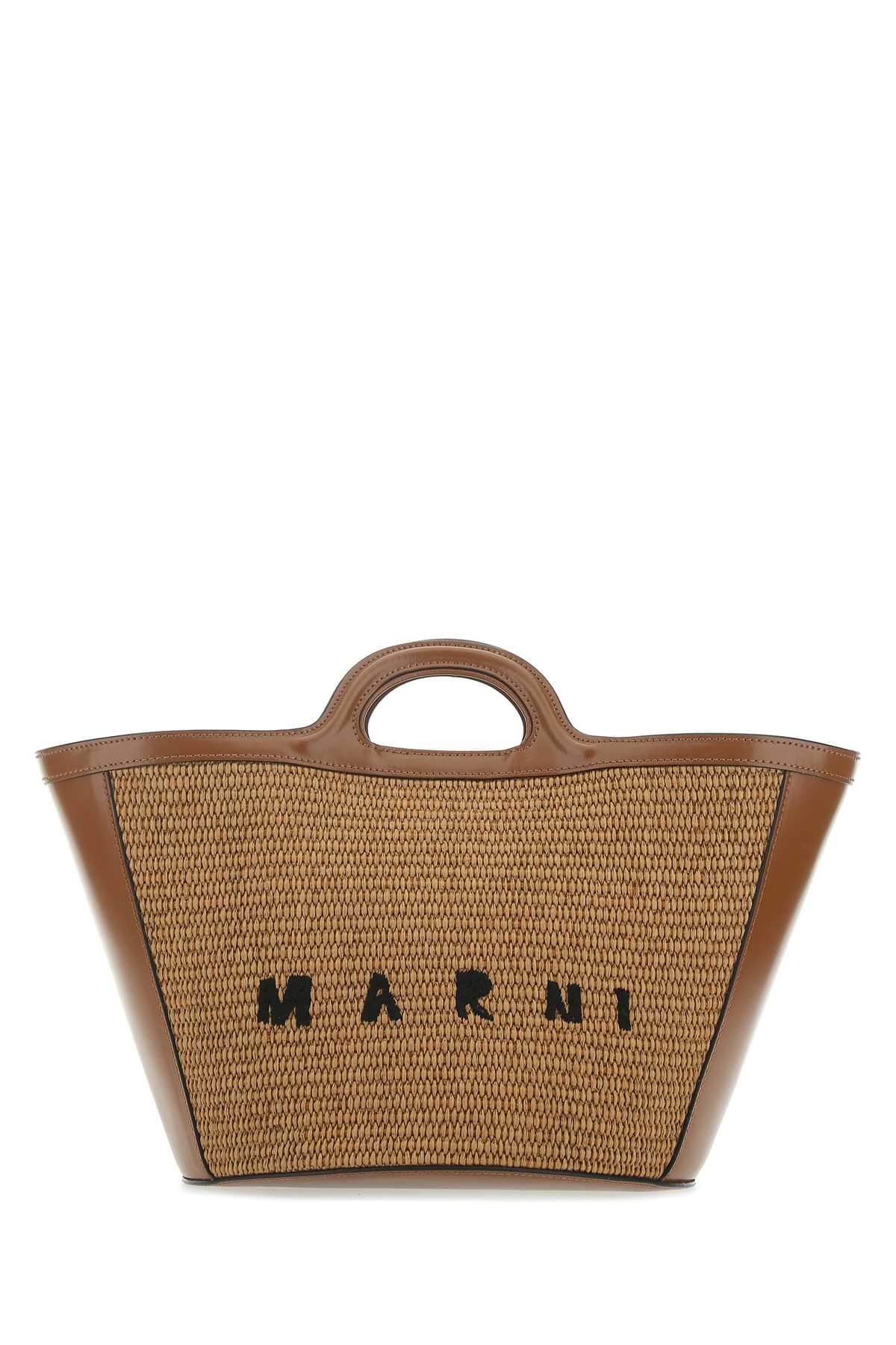 Marni Women Two-Tone Leather And Raffia Small Tropicalia Summer Handbag DestGlow