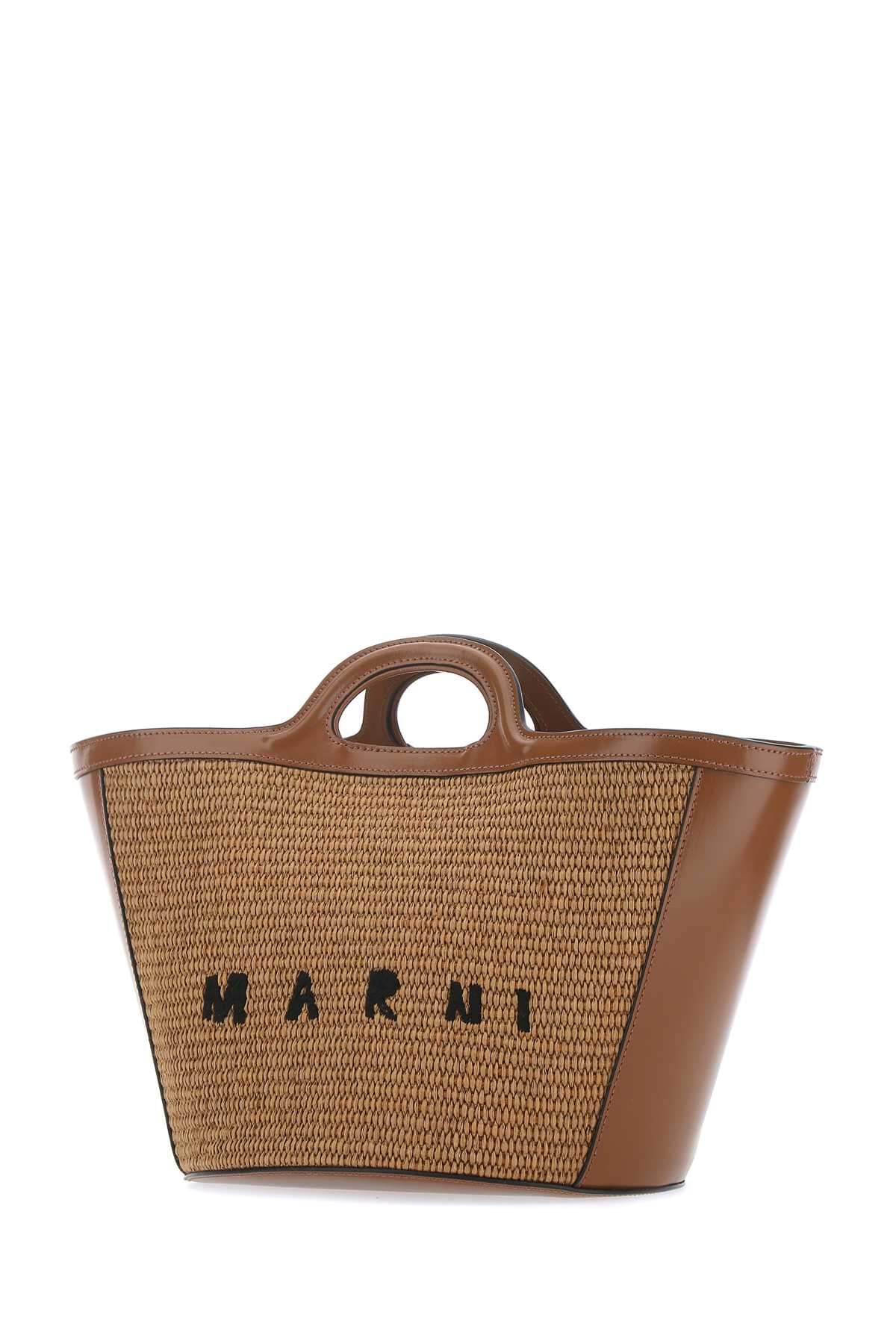 Marni Women Two-Tone Leather And Raffia Small Tropicalia Summer Handbag DestGlow