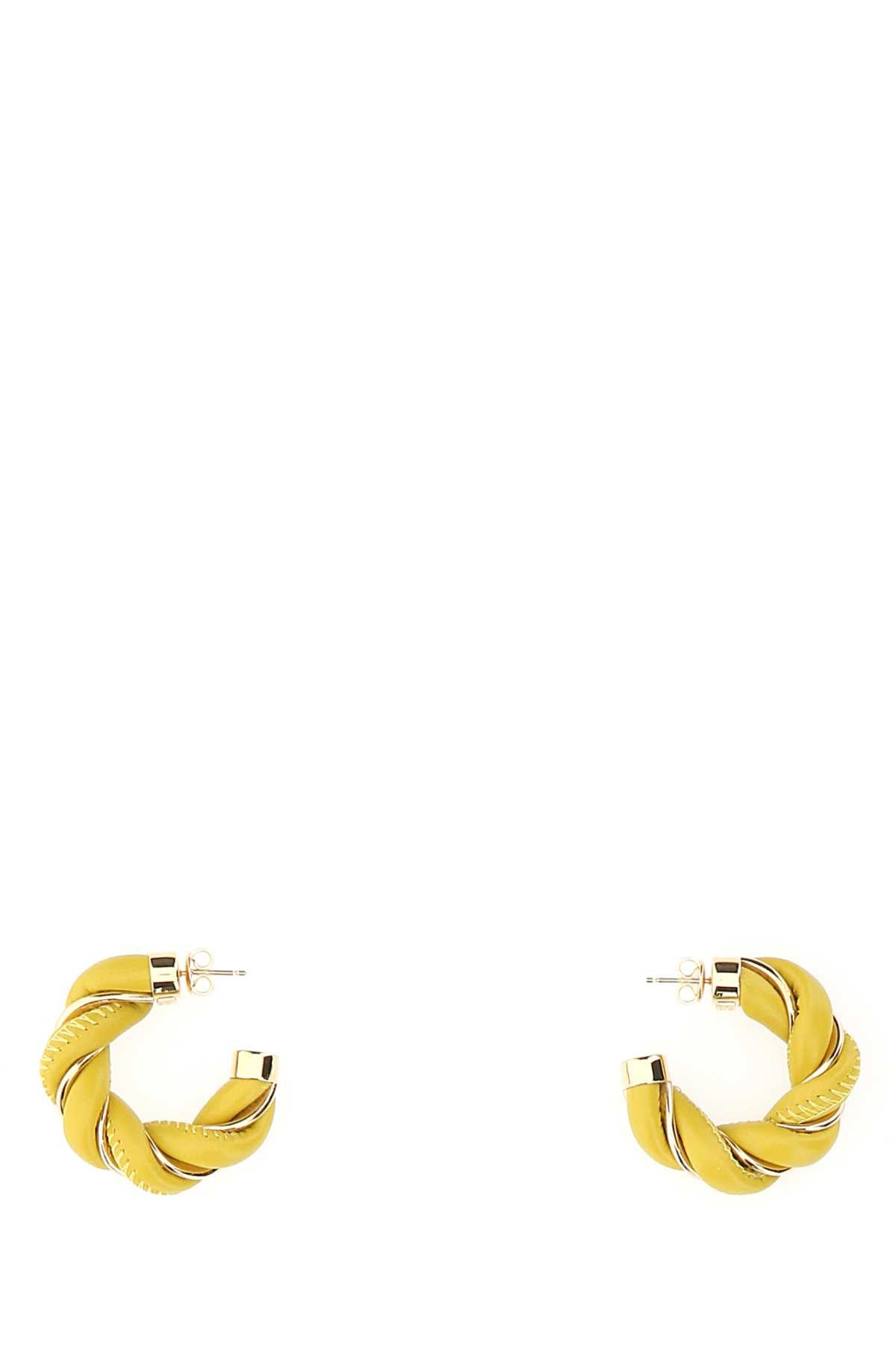 Bottega Veneta Women Yellow Nappa Leather And 925 Silver Twist Earrings by Luosophy