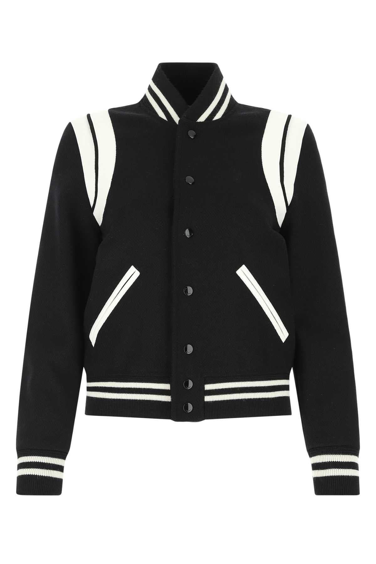 Saint Laurent Women Black Wool Blend Bomber Jacket DestGlow