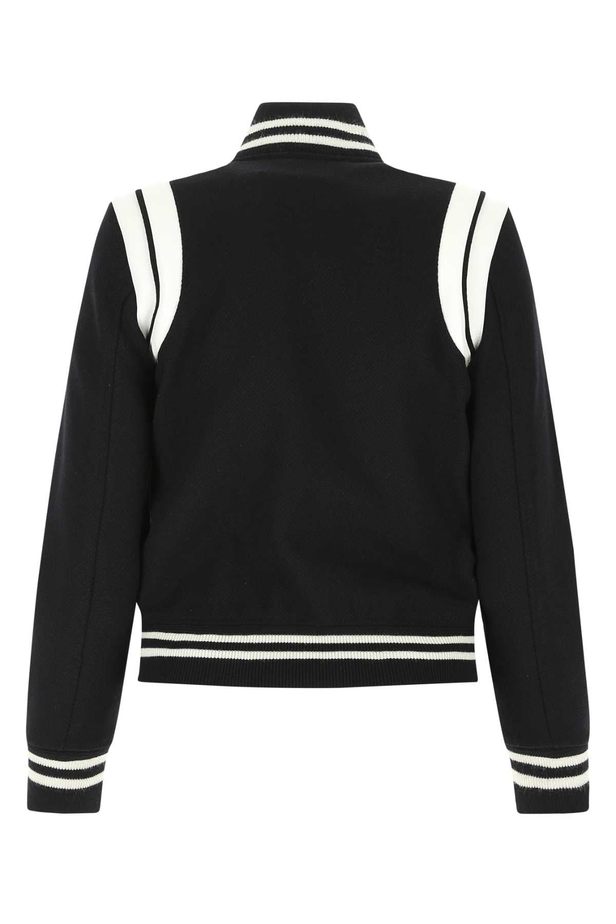 Saint Laurent Women Black Wool Blend Bomber Jacket DestGlow