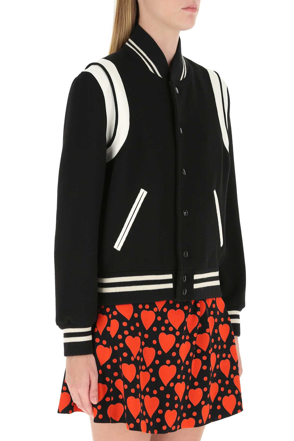 Saint Laurent Women Black Wool Blend Bomber Jacket DestGlow