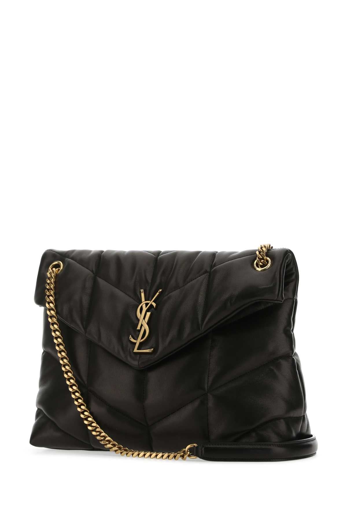 Saint Laurent Women Black Nappa Leather Medium Loulou Shoulder Bag by Luosophy