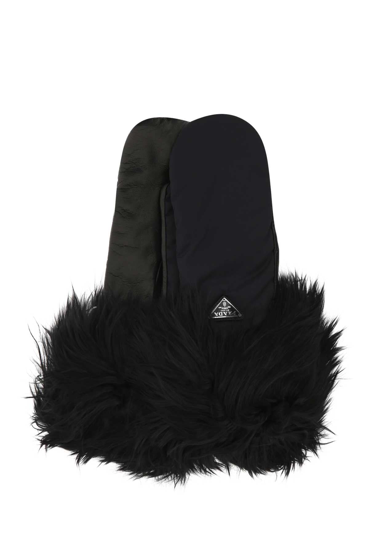 Prada Women Black Nylon And Nappa Leather Gloves by Luosophy