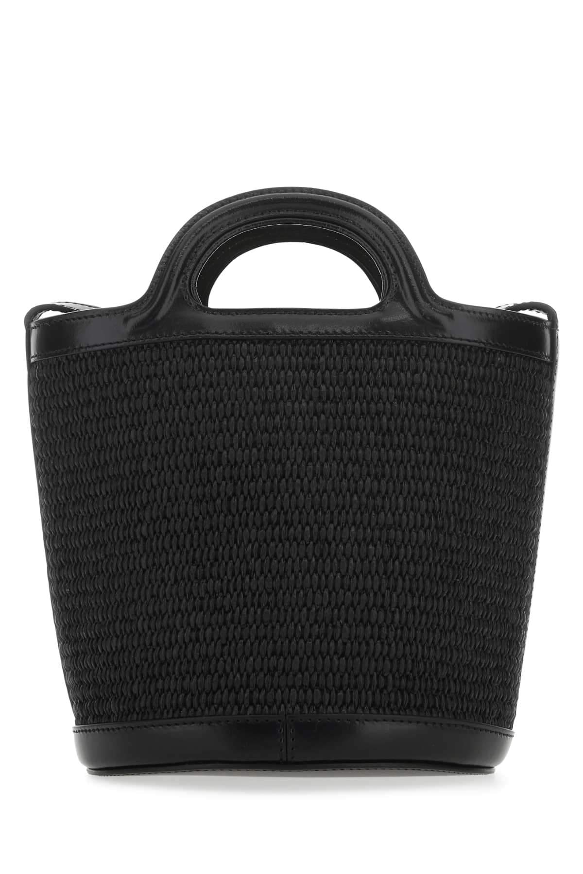 Marni Women Black Leather And Raffia Tropicalia Bucket Bag