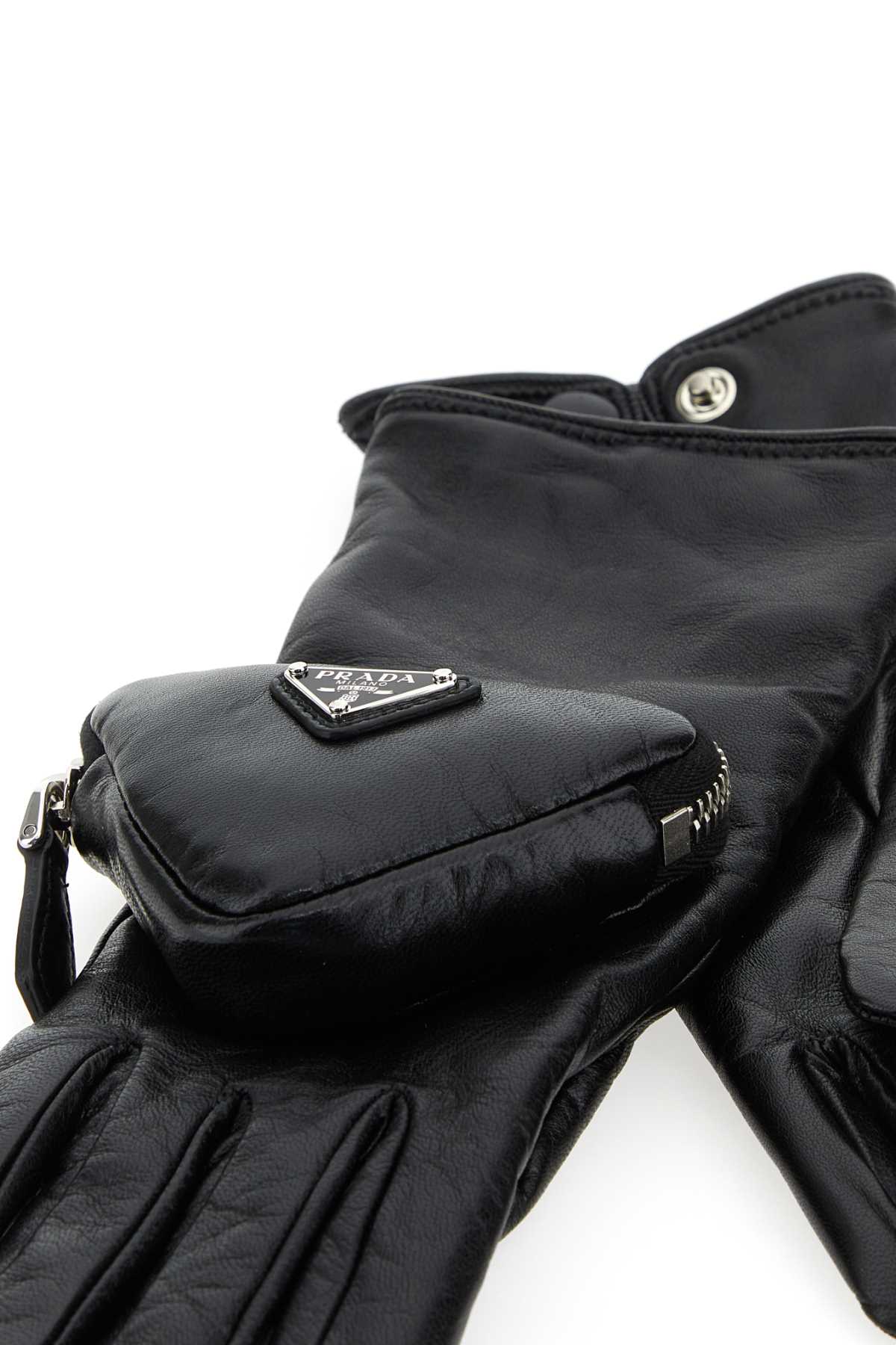 Prada Women Black Leather Gloves by Luosophy