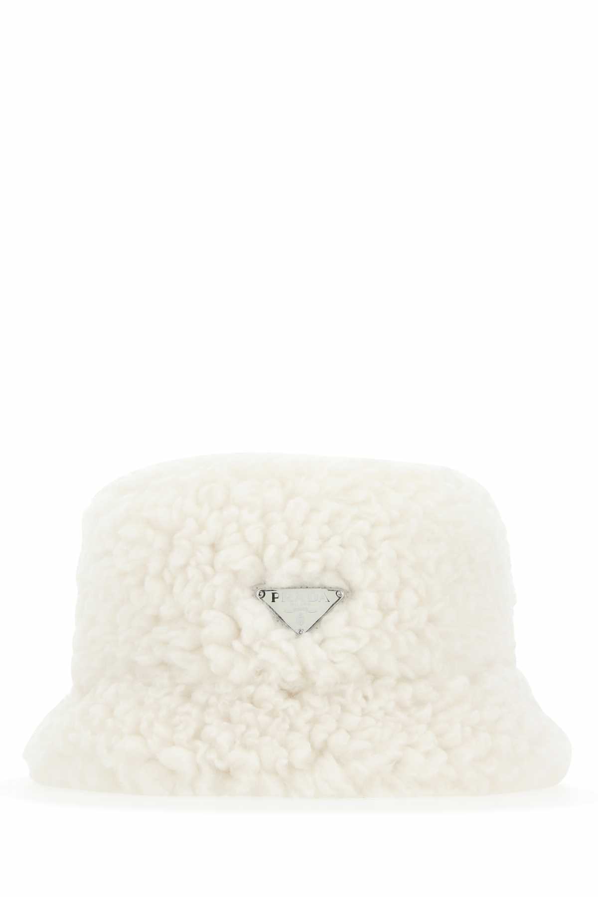 Prada Women Ivory Eco Shearling Hat DestGlow