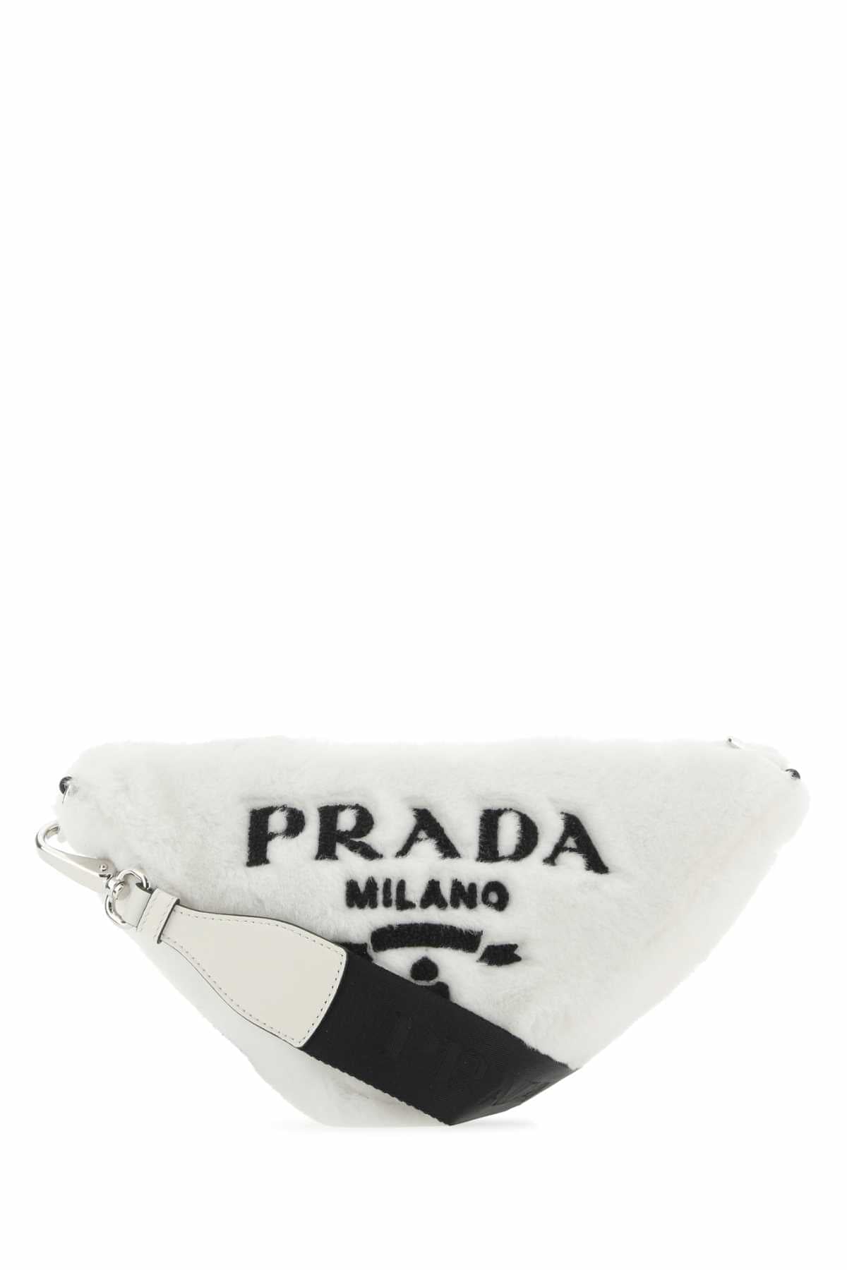 Prada Women White Shearling Triangle Crossbody Bag DestGlow