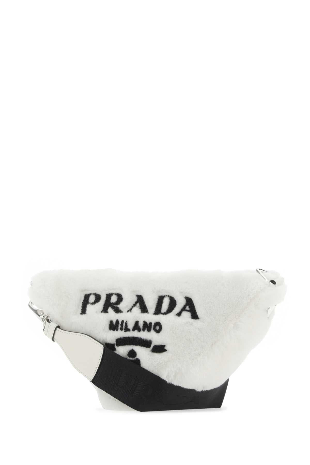 Prada Women White Shearling Triangle Crossbody Bag DestGlow