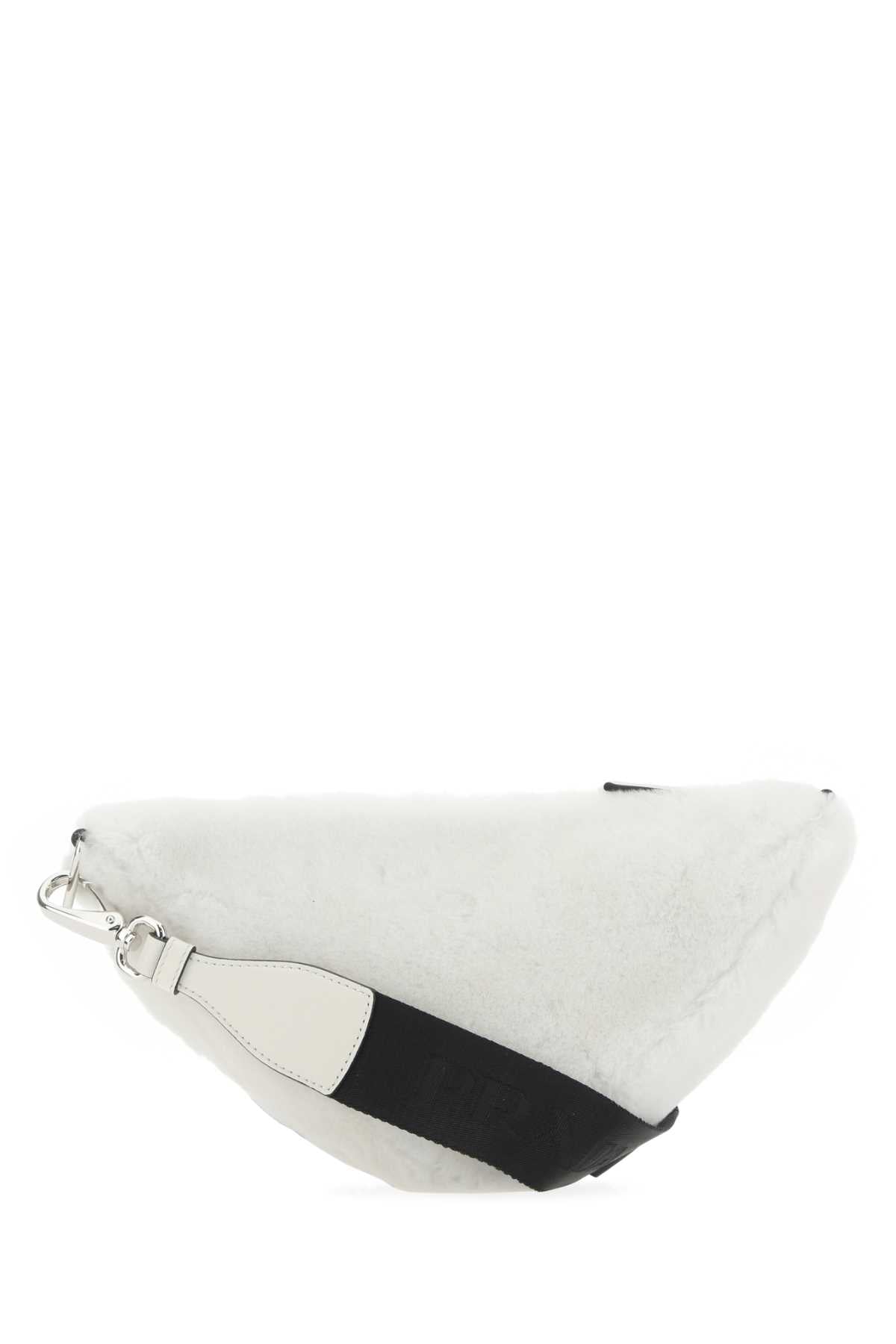 Prada Women White Shearling Triangle Crossbody Bag DestGlow