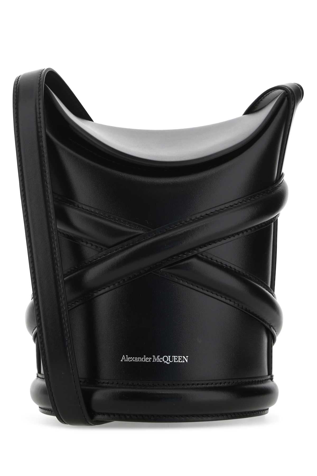 Alexander Mcqueen Women Black Leather The Curve Bucket Bag - DestGlow