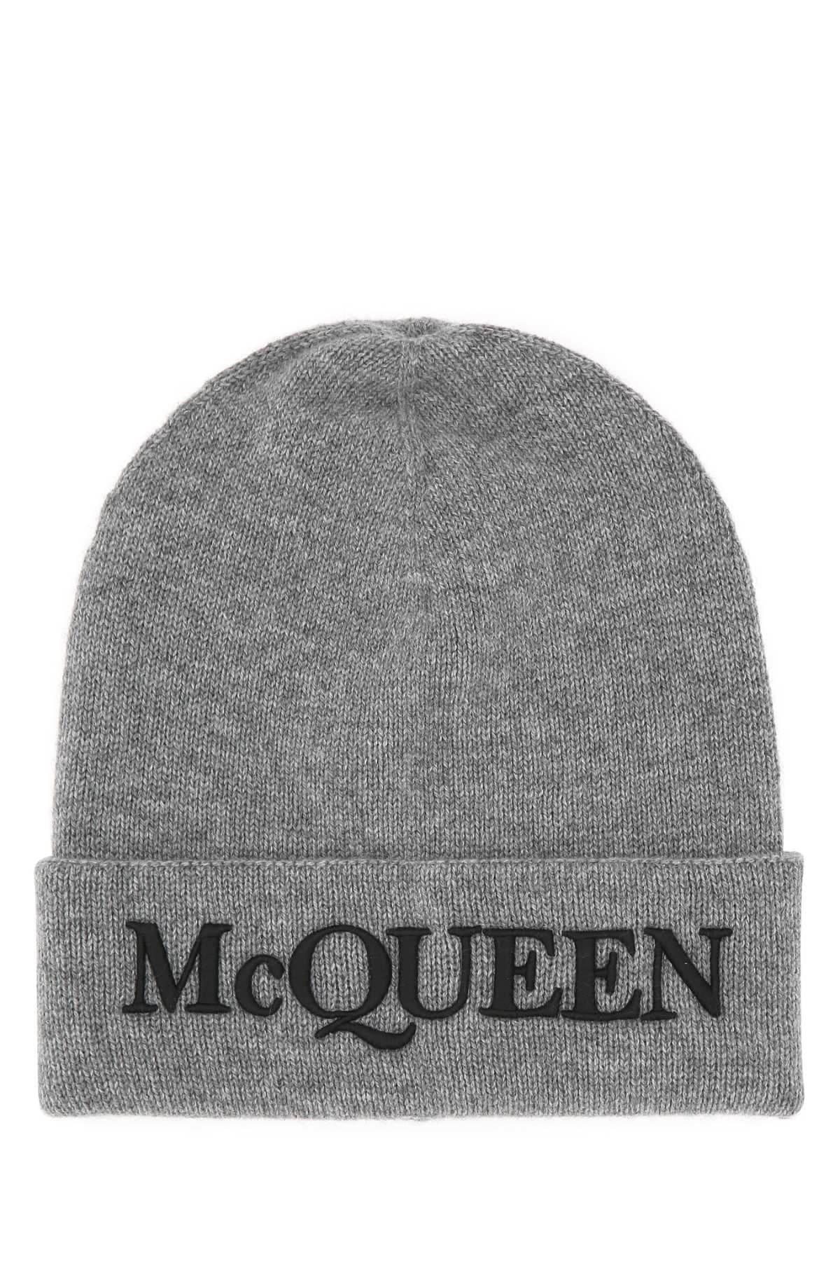 Alexander Mcqueen Men Grey Cashmere Beanie Hat DestGlow