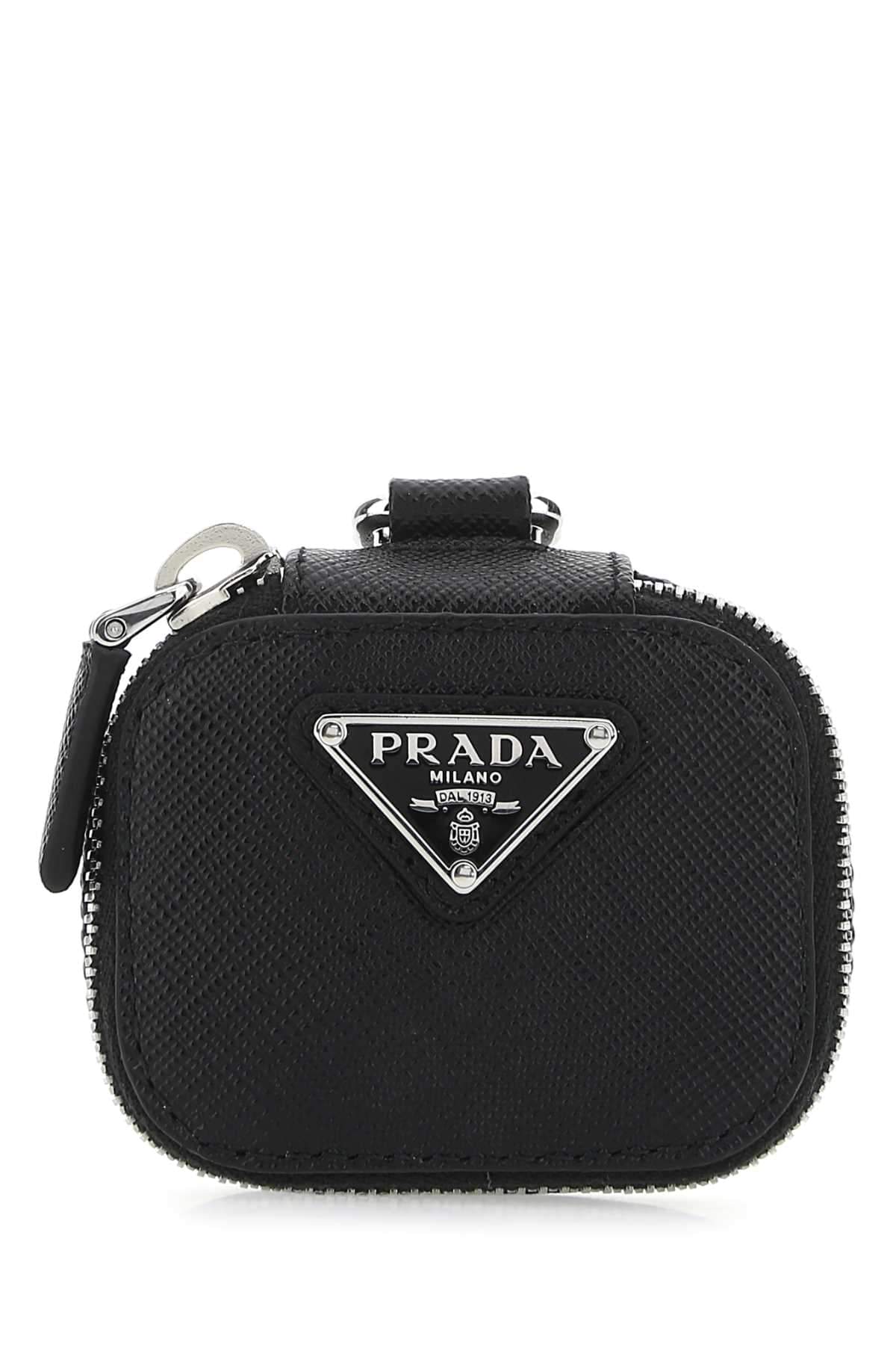 Prada Men Black Leather Air Pods Case DestGlow