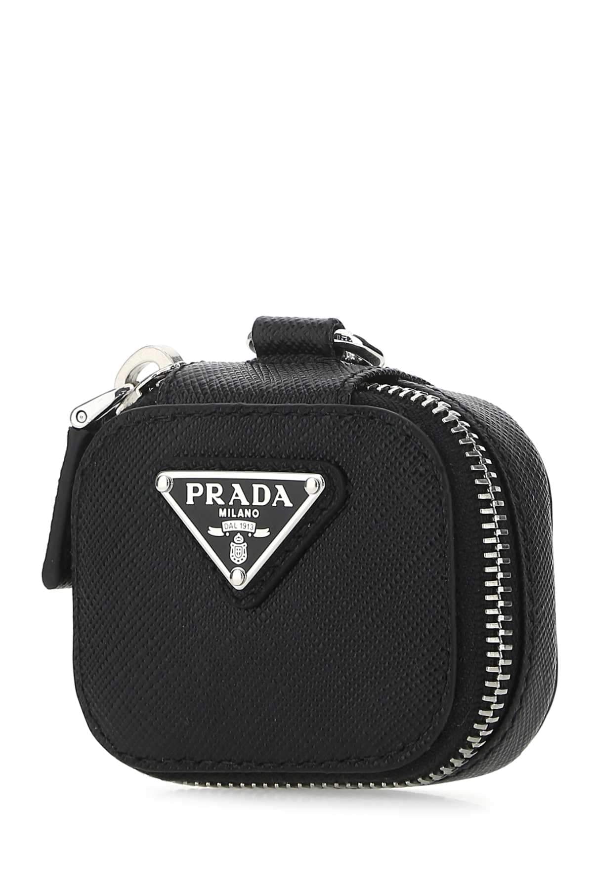 Prada Men Black Leather Air Pods Case DestGlow