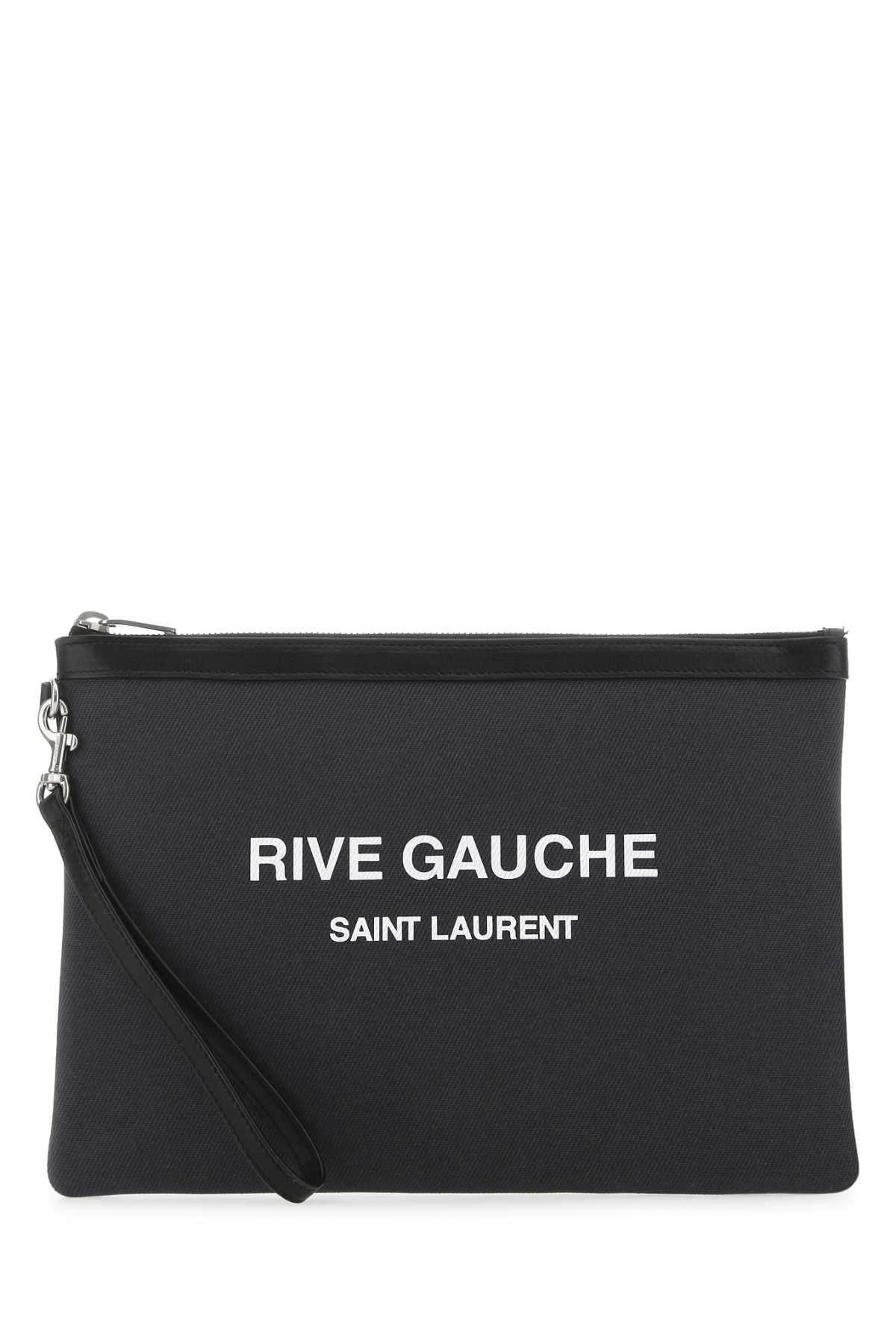 Saint Laurent Men Charcoal Canvas Rive Gauche Clutch by Luosophy