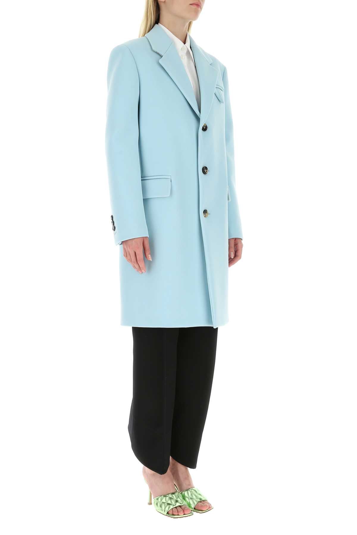Bottega Veneta Women Pastel Light-Blue Tricotine Coat DestGlow