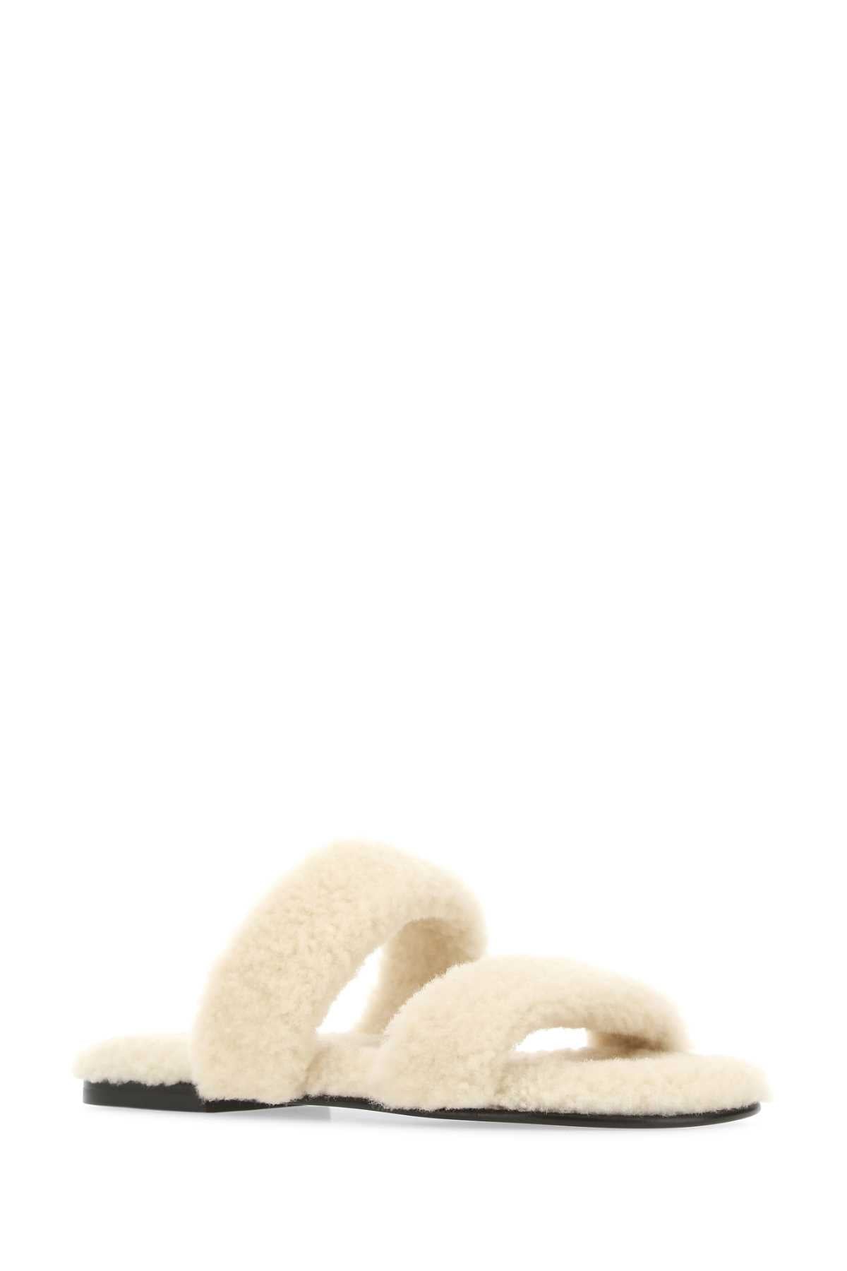 Saint Laurent Men Ivory Shearling Bleach Slippers by Luosophy