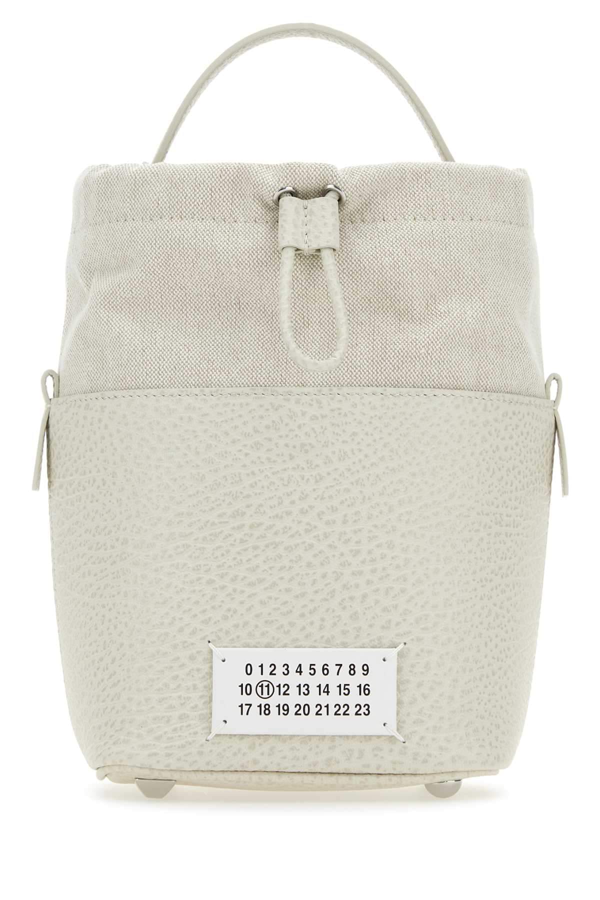 Maison Margiela Women Chalk Leather And Canvas Mini 5Ac Bucket Bag DestGlow
