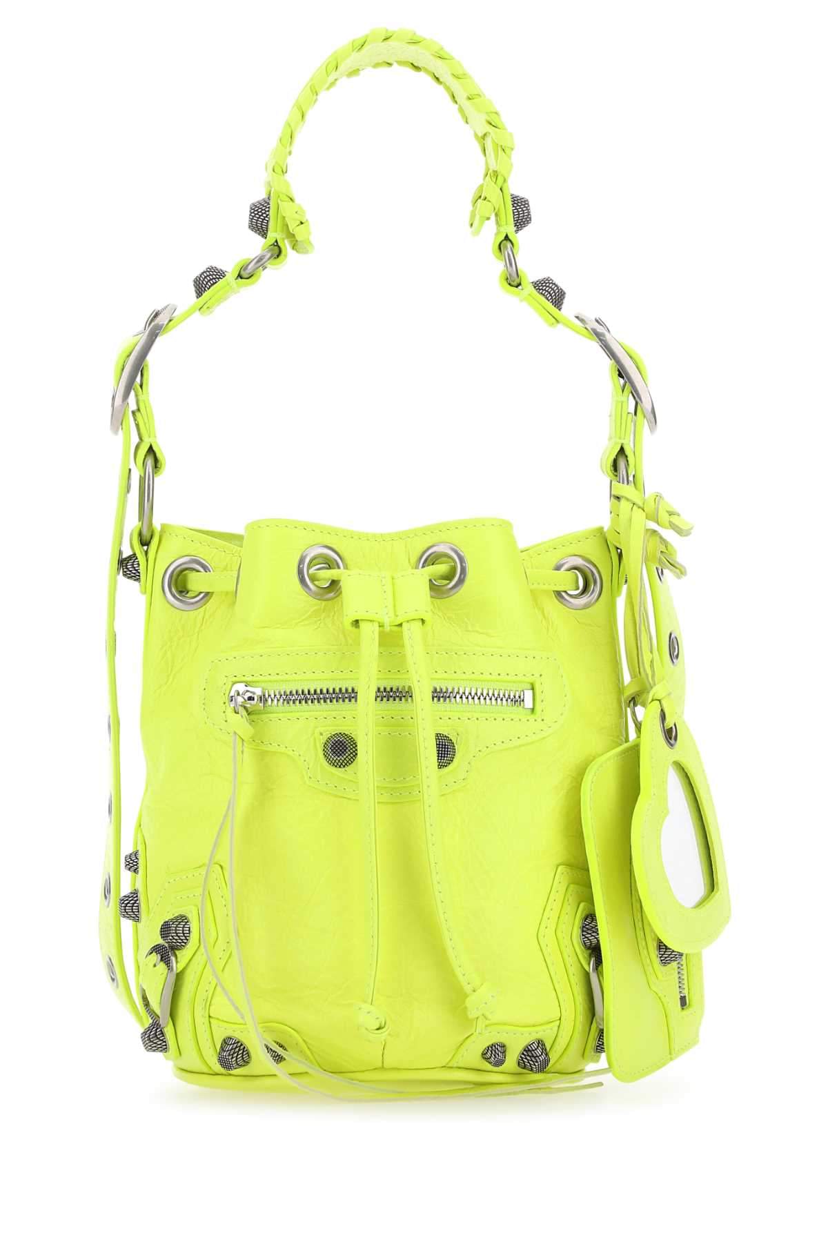 Balenciaga Women Fluo Yellow Leather Le Cagole Xs Bucket Bag DestGlow