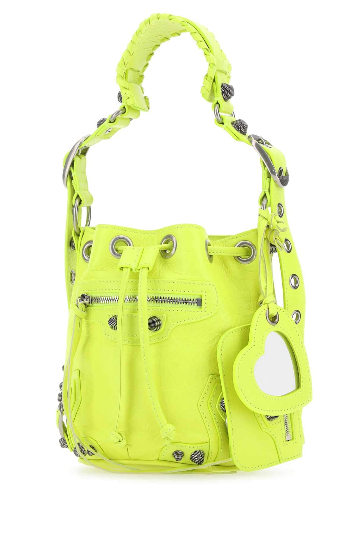 Balenciaga Women Fluo Yellow Leather Le Cagole Xs Bucket Bag DestGlow